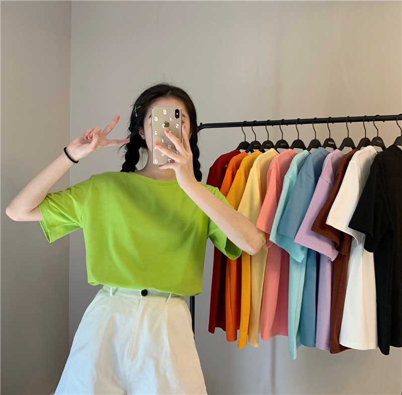 พร้อมส่ง 🌷 Basic tops เสื้อยืดสีพื้นเรียบๆ ใส่ได้ Everyday look เลยค่า โทนสีเข้ม (IN34968)
