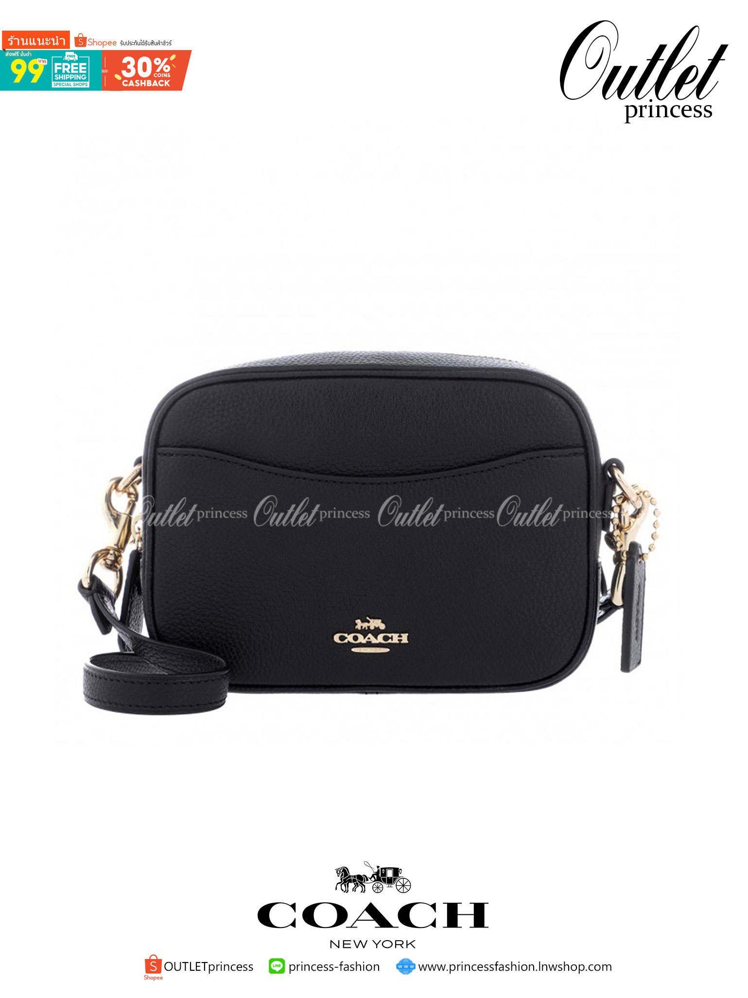 ของแท้ 💯% Coach CAMERA BAG 16 GD/BLACK size mini Polished pebble leather| Inside zip and multifunction pockets| Zip closure, fabric lining| Outside open pocket| Detachable strap
