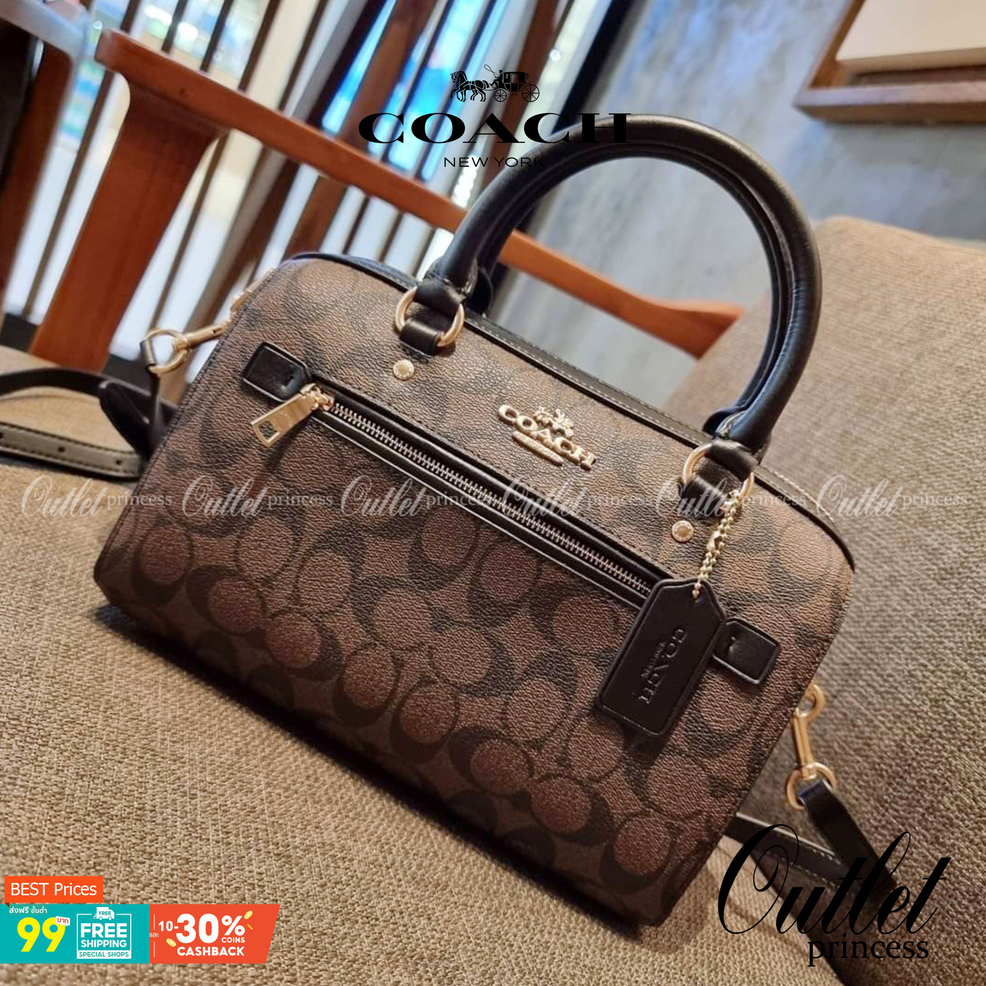 COACH F83607 ROWAN SATCHEL IN SIGNATURE CANVAS กระเป๋าทรงหมอนยอดฮิต คลาสสิคใช้งานได้ไม่มีเบื่อ มาครบสีขายดี ด้วยรูปทรงสวยงาม และใช้งานได้อย่างกระฉับกระเฉง วัสดุหนังแคนวาสเคลือบลาย ทนทาน ภายในโล่งกว้าง มีช่องซิปและแบ่งสัดส่วนได้ลงตัว บอกเลยว่าสาวๆพลาดไม่ได