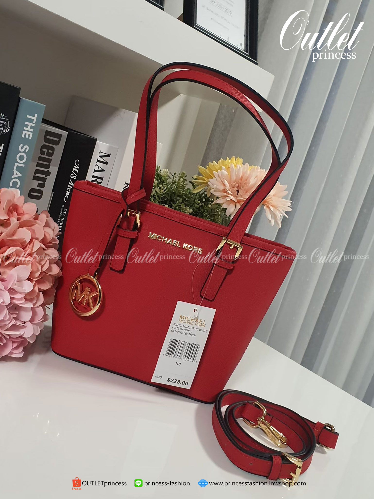 ของแท้ 100% Micheal Kors Genuine Leather Mini Tote Bag สีแดง