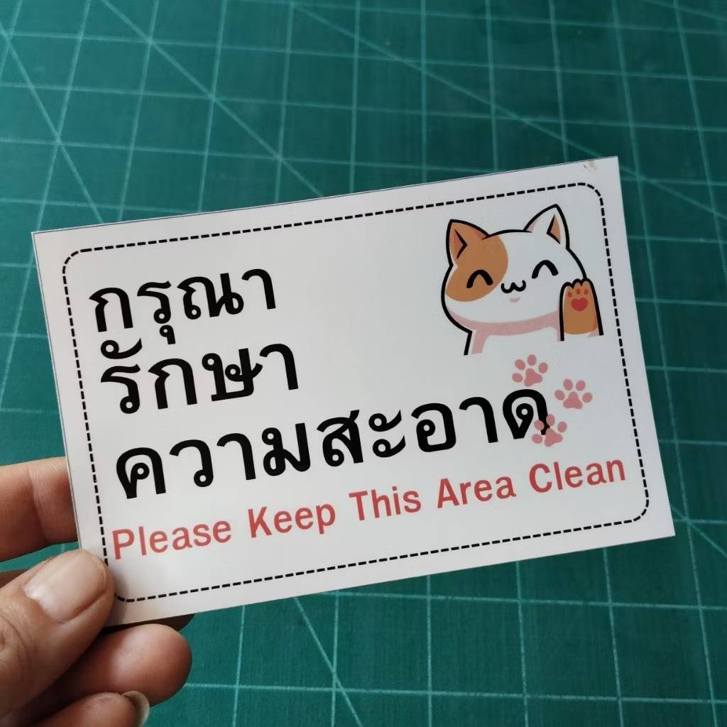 สติ๊กเกอร์ ป้ายข้อความ ติดประตู ติดผนัง ลวดลายน้องแมวเหมียว สไตล์ น่ารัก