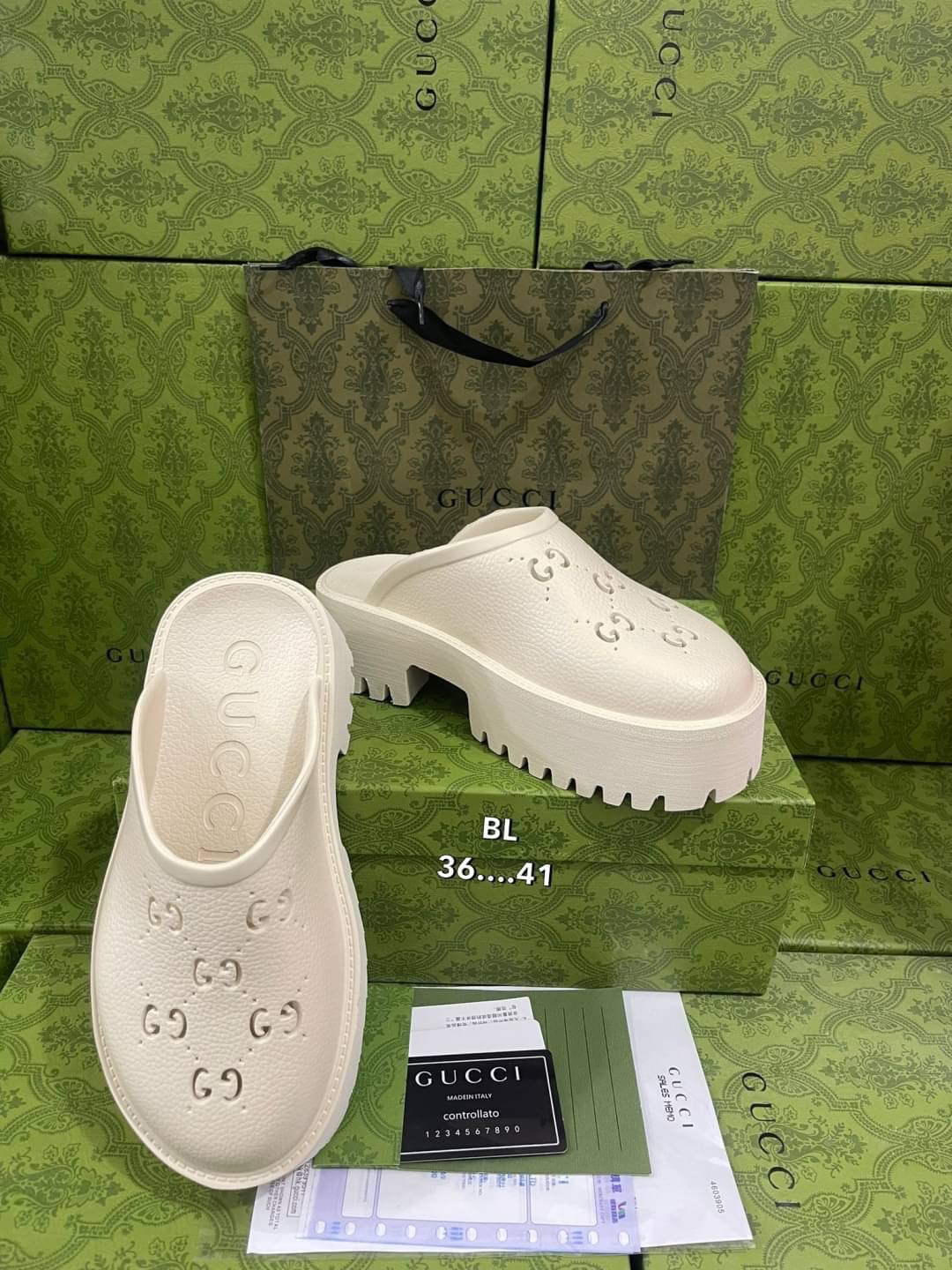 GUCCI platform perforated G sandal / GG Sandel รองเท้า GG เกรดออริจินอล สลับแท้ พร้อมกล่อง ภาพถ่ายจากงานจริง ใช้งานต่างประเทศได้