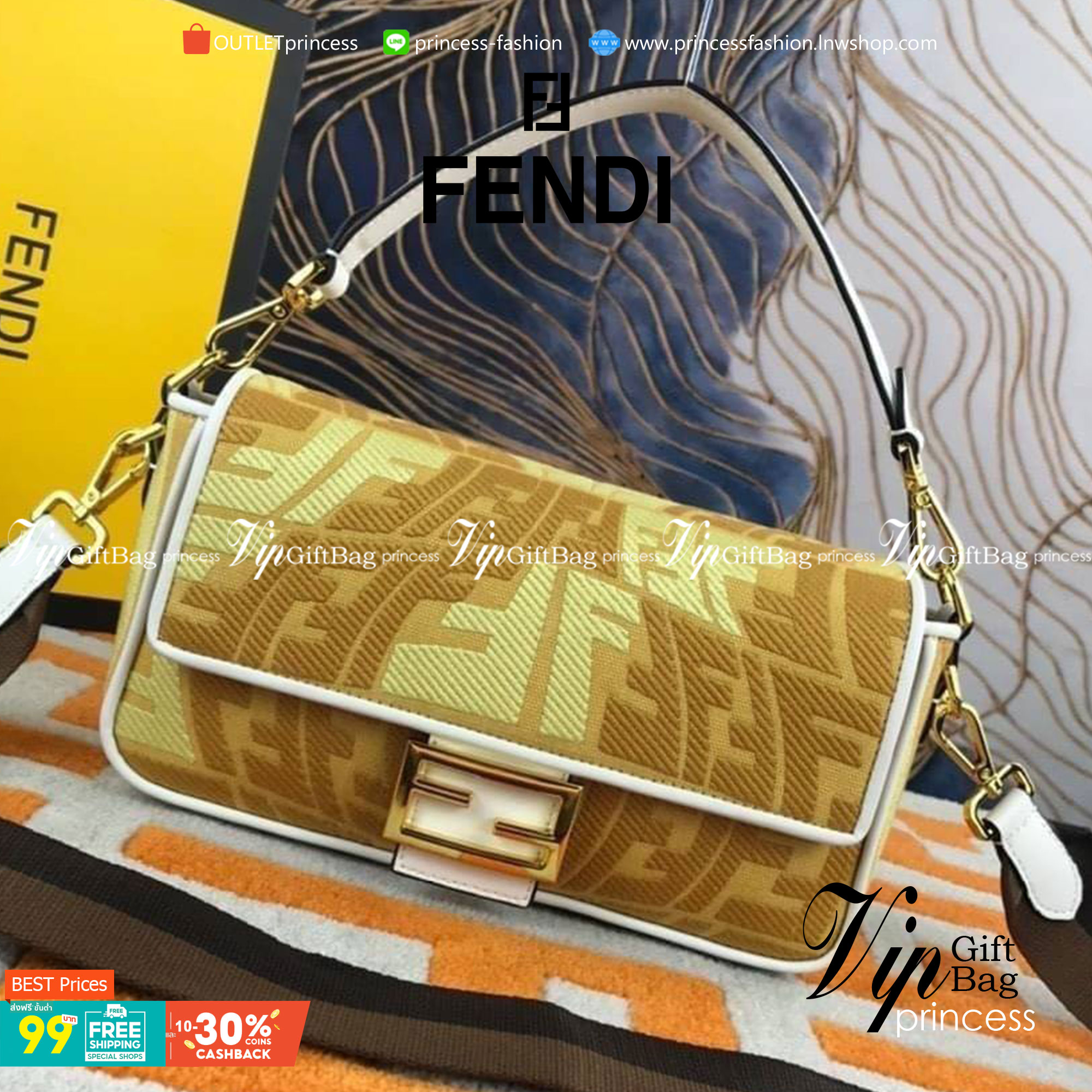 VIP GIFT 】FENDI BAGUETTE SUMMER 2021 CANVAS SHOULDER BAG กระเป๋าสะพายพรีเมี่ยมกิ๊ฟ หายาก สีคัลเลอร์ฟูลสุดใส โดดเด่น ดีไซน์ปั๊มโลโก้รอบใบ วัสดุผ้าแคนวาส ทนทาน มาพร้อมสาย 2 แบบ สำหรับคล้องแขน และสายครอสบอดี้สีทูโทน เปิด-ปิดด้วยกระดุมแม่เหล็ก ภายในเป็นช่องโล