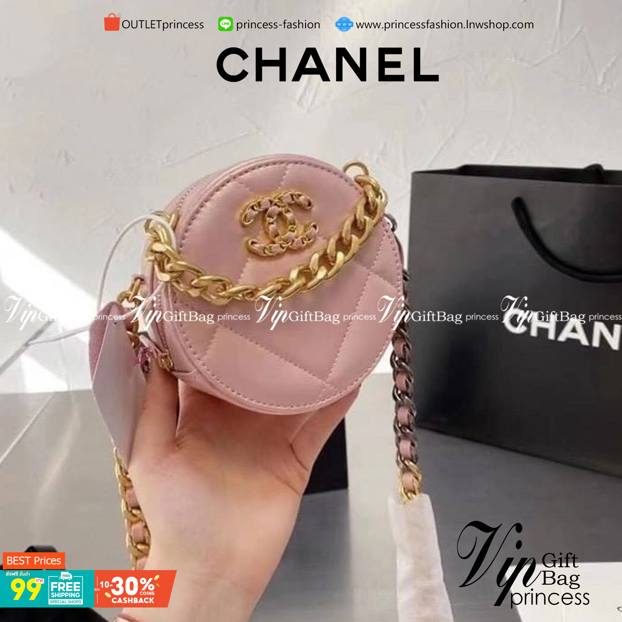 CHANEL Goatskin round quilted rhombic chain crossbody bag กระเป๋าสะพายทรงกลม งานหนังสวยมาก สายโซ่ทองรมควันสลับเงินเพิ่มความหรูหรา เป็นรุ่นตามหาที่ลูกค้าสอบถามเข้ามาเยอะมาก สินค้าเข้าแล้วน้า พร้อมส่งความสวยแล้วค่าา พร้อมส่ง 4 สี ดำ ขาว เบจ ชมพู