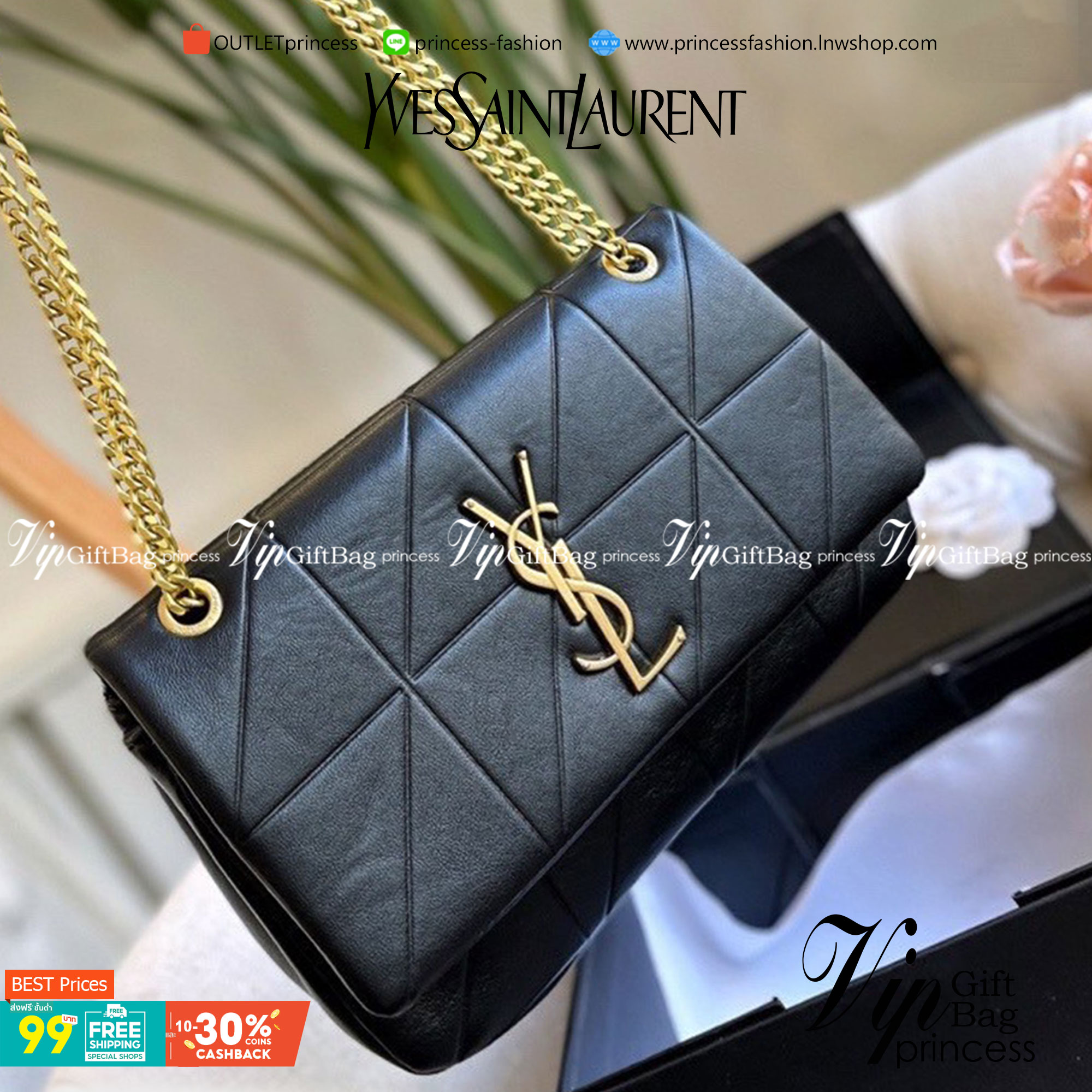 VIP 】YSL SAINT LAURENT BAG วัสดุหนังแกะ ตกแต่งลวยลายตาราง ด้านหน้าประดับโลโก้แบรนด์อะไหล่อทอง ขนาดกระทัดรัด หนังสวย มาพร้อมสายสะพายยาว สวยหรูดูดีค่ะ..!!