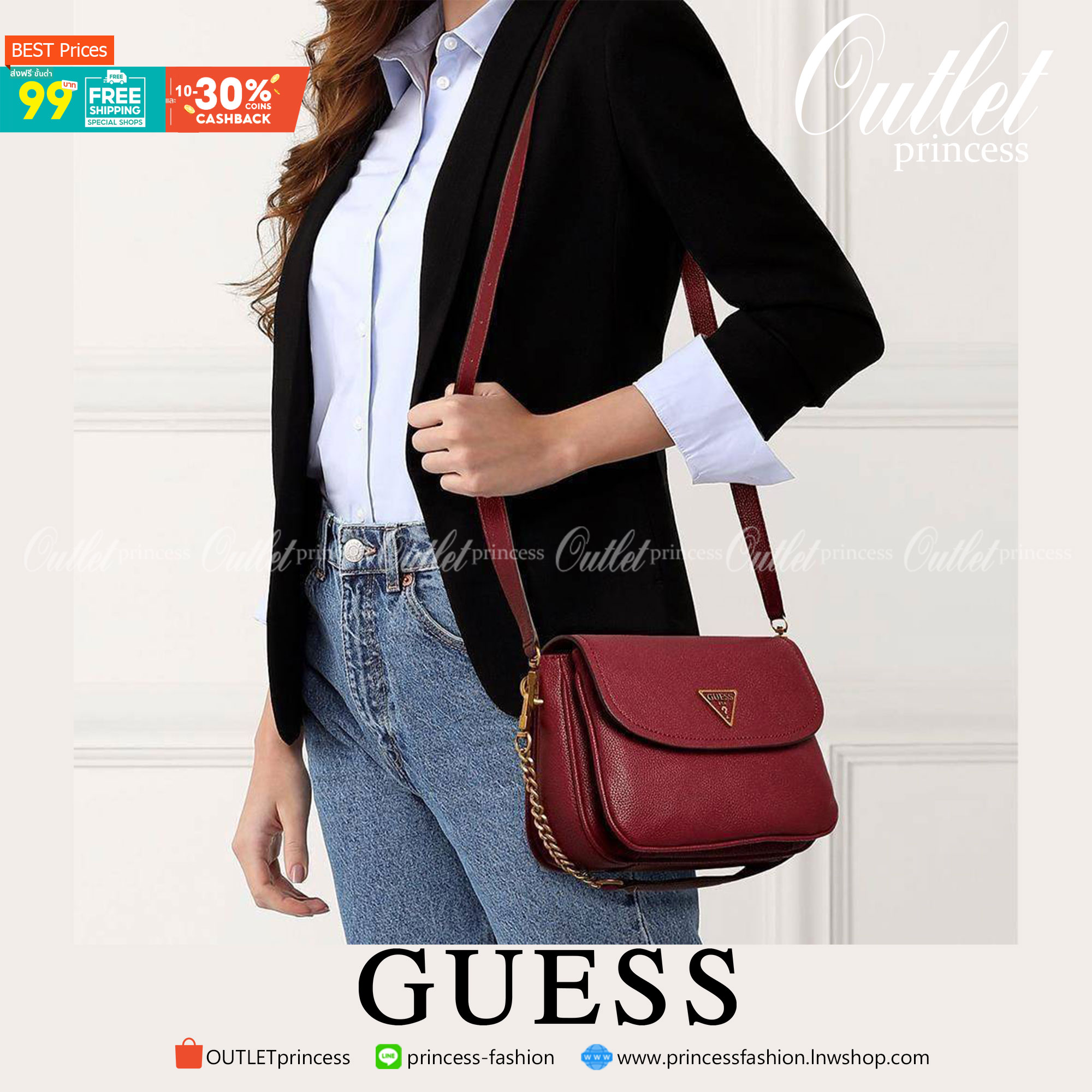 Guess Destiny Strap Shoulder Bag กระเป๋าสะพายไหล่ และ Crossbody จาก Guess factory วัสดุ PU คุณภาพดี หนังนุ่มากเหมือนหนังแกะ น้ำหนักเบามาก ด้านหน้าประดับด้วยโลโก้แบรนด์ และ มาพร้อมพวงกุญแจแบรนด์สุดหรู