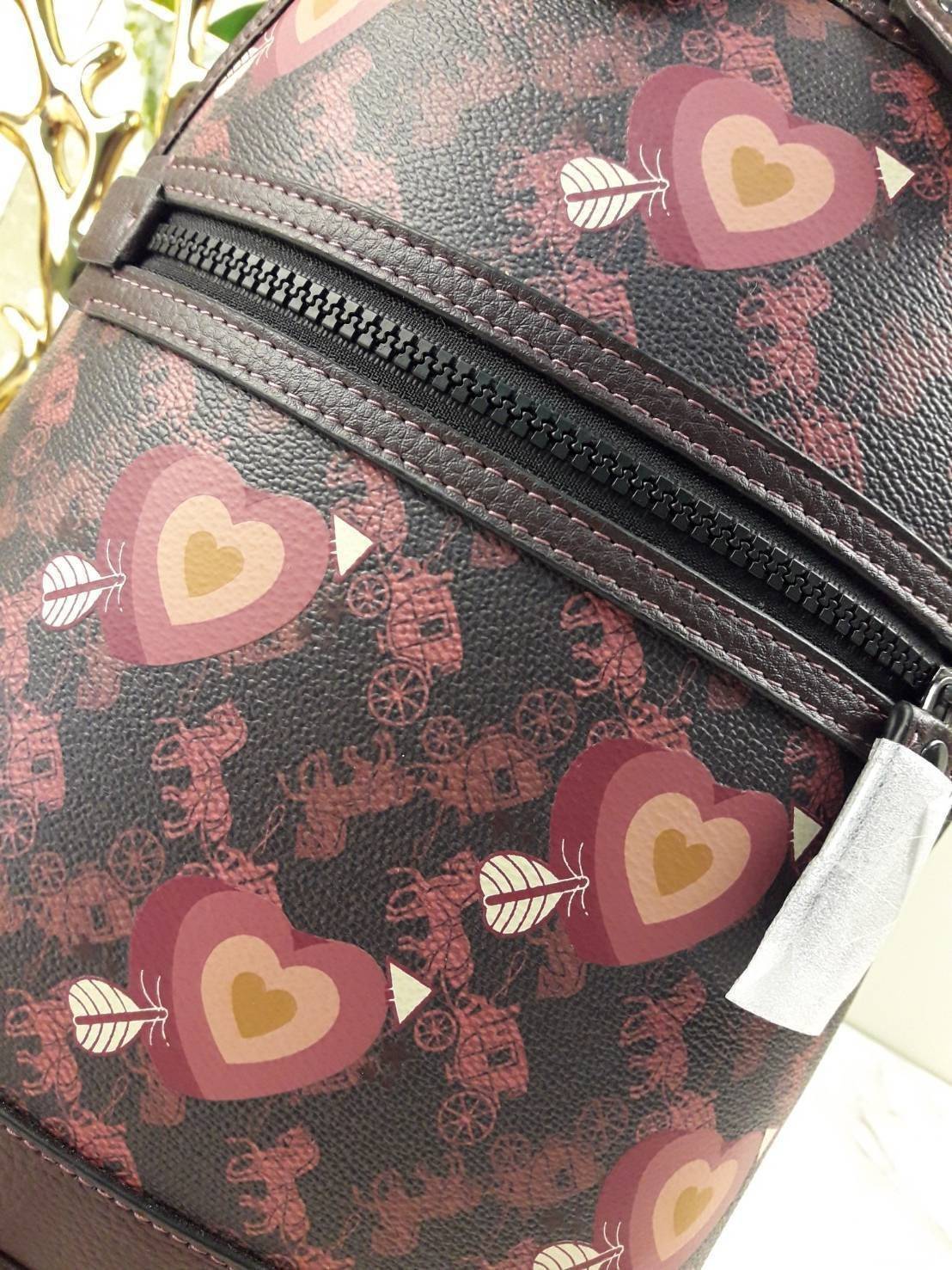 OUTLET 】COACH Barrow Backpack With Horse And Carriage Print And Hearts Oxblood (F79024) โดดเด่น ไม่จำเจ แถมใช้ดีไปอีก< 🌹สวยโดดเด่นอย่างลงตัว💃💃พลาดแล้ว พลาดเลยจ้ารอบนี้ // เป้รุ่นใหม่ canvas ผสมหนังแท้คุณภาพดี หนังนิ่มมือมากๆ ขนา