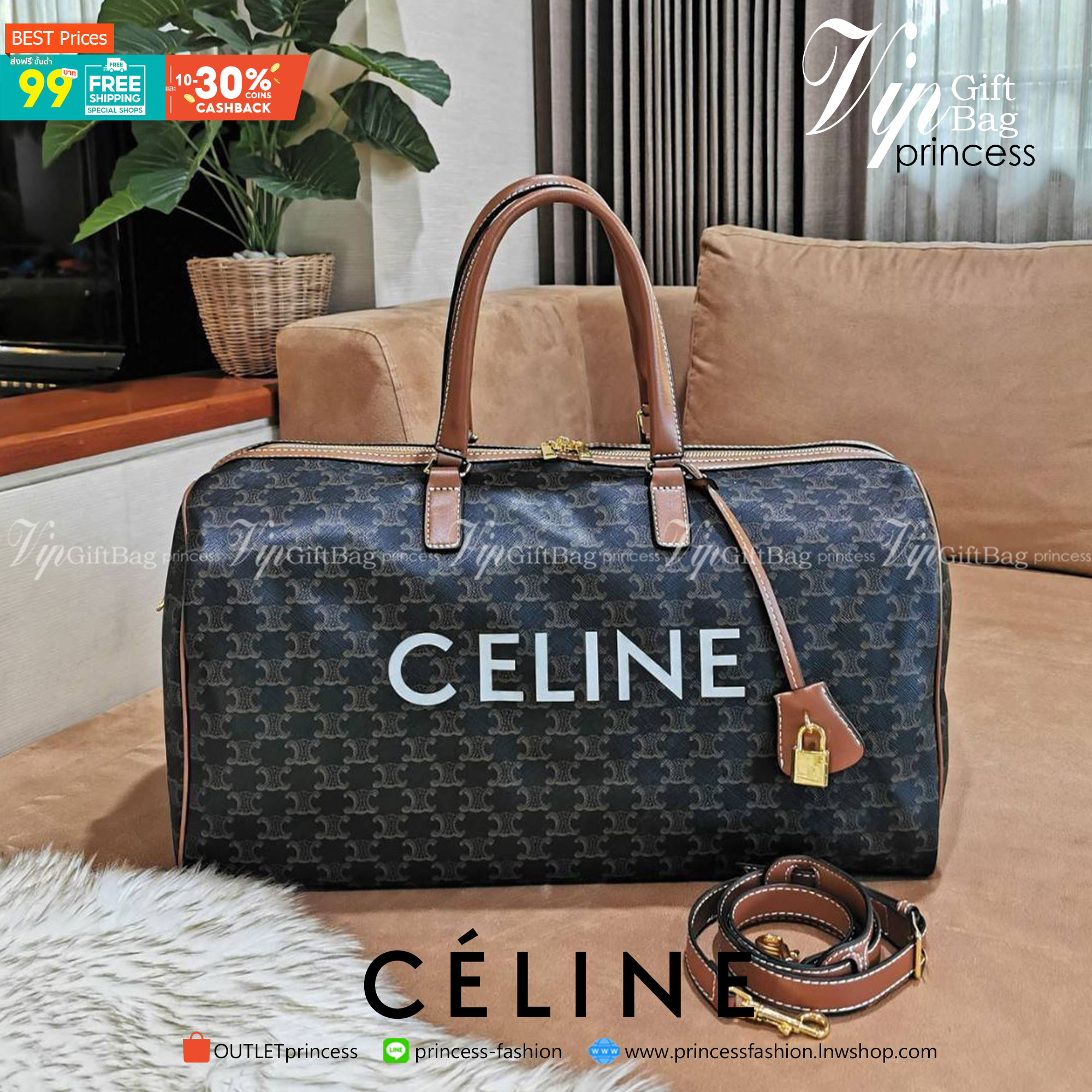 CELINE TRIOMPHE CANVAS BOSTON TRAVEL BAG VIP GIFT WITH PURCHASE (GWP) Limited Edition จาก CELINE PERFUME DUTYFREE วัสดุ TRIOMPHE CANVAS ใบใหญ่จุสัมภาระได้เยอะสุดๆหนังขึ้นลาย Signature สวยหรูสุดคลาสสิค ดีไซน์ไม่มีเอ้าท์ เปิดปิดด้วยซิปแบรนด์พร้อม Tag ห้อยแม