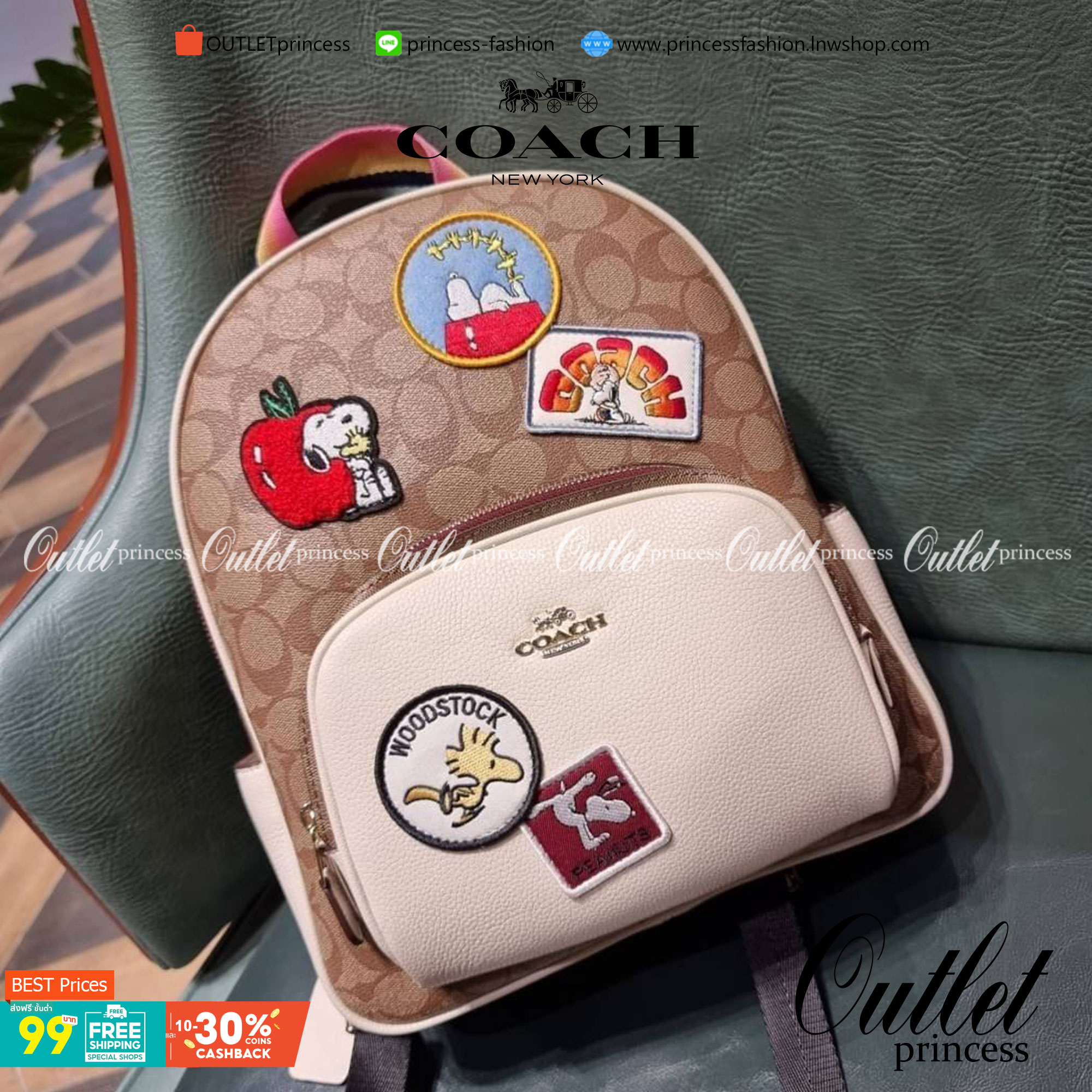COACH C4115 COACHxPEANUTS COURT BACKPACK IN SIGNATURE CANVAS WITH VARSITY PATCHES แรงดีไม่มีตก กับคอลเลคชั่นที่ใครๆก็หลงรัก กระเป๋าเป้ทรงสวย ดีไซน์ตกแต่งลายสนูปพี โดดเด่นกว่าใคร วัสดุหนังแคนวาสสลับหนัง pepble ลงตัวที่สุด เป็นไอเท็มที่น่ารักและแฝงความหรูเล