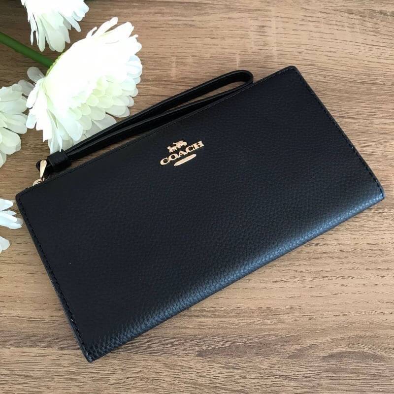 COACH 73156 Pebbled Leather Long Wallet พร้อมส่งสีดำ สีน้ำตาล
