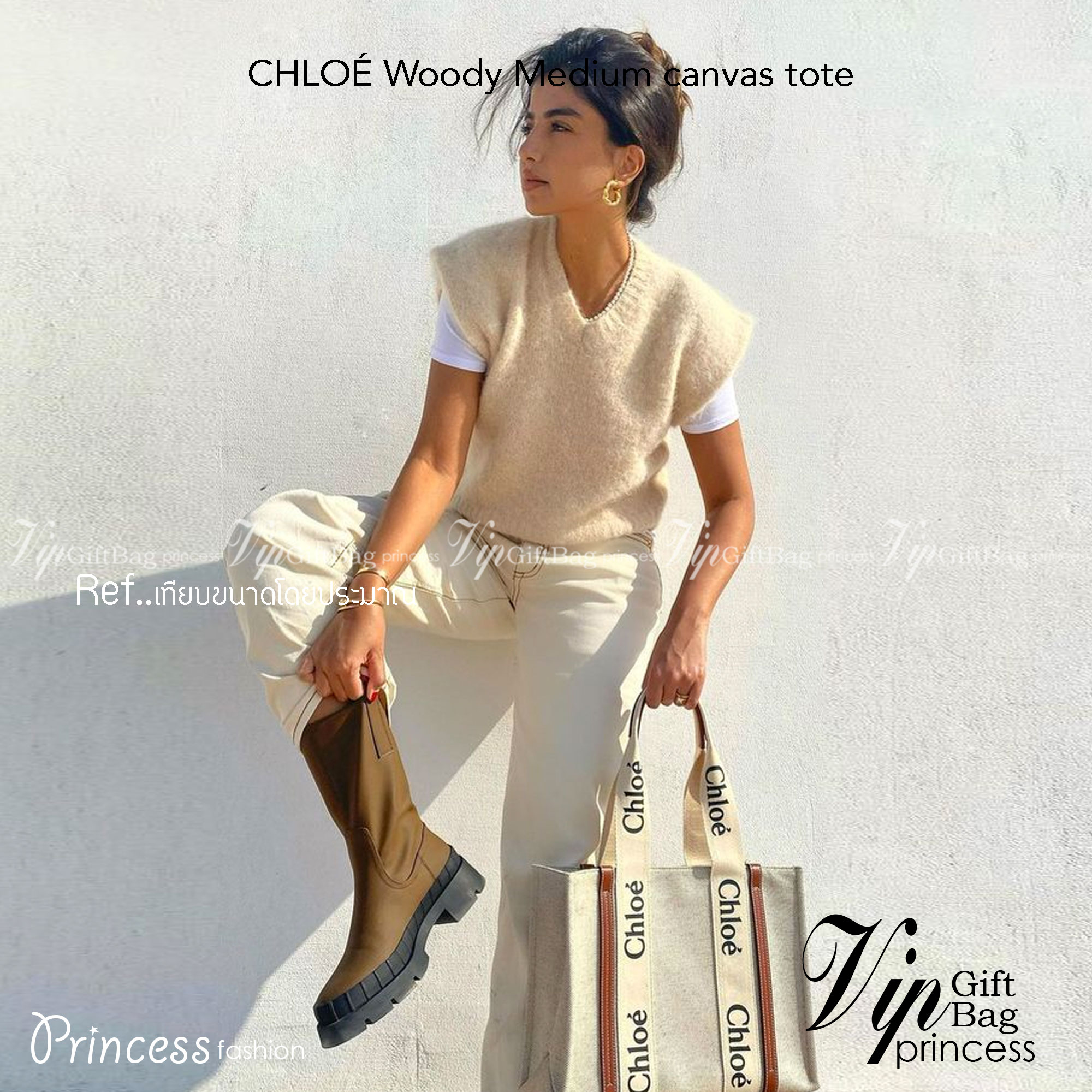CHLOE Woody Medium canvas tote กระเป๋าทรงTote ผ้าCanvas งานฮอตรุ่นฮิตสไตล์หรู รุ่น Woody Medium ของ Chloé เข้ากับไลฟสไตล์ชีวิตประจำวัน ผ้าเนื้อหนา ใช้งานทนทาน
