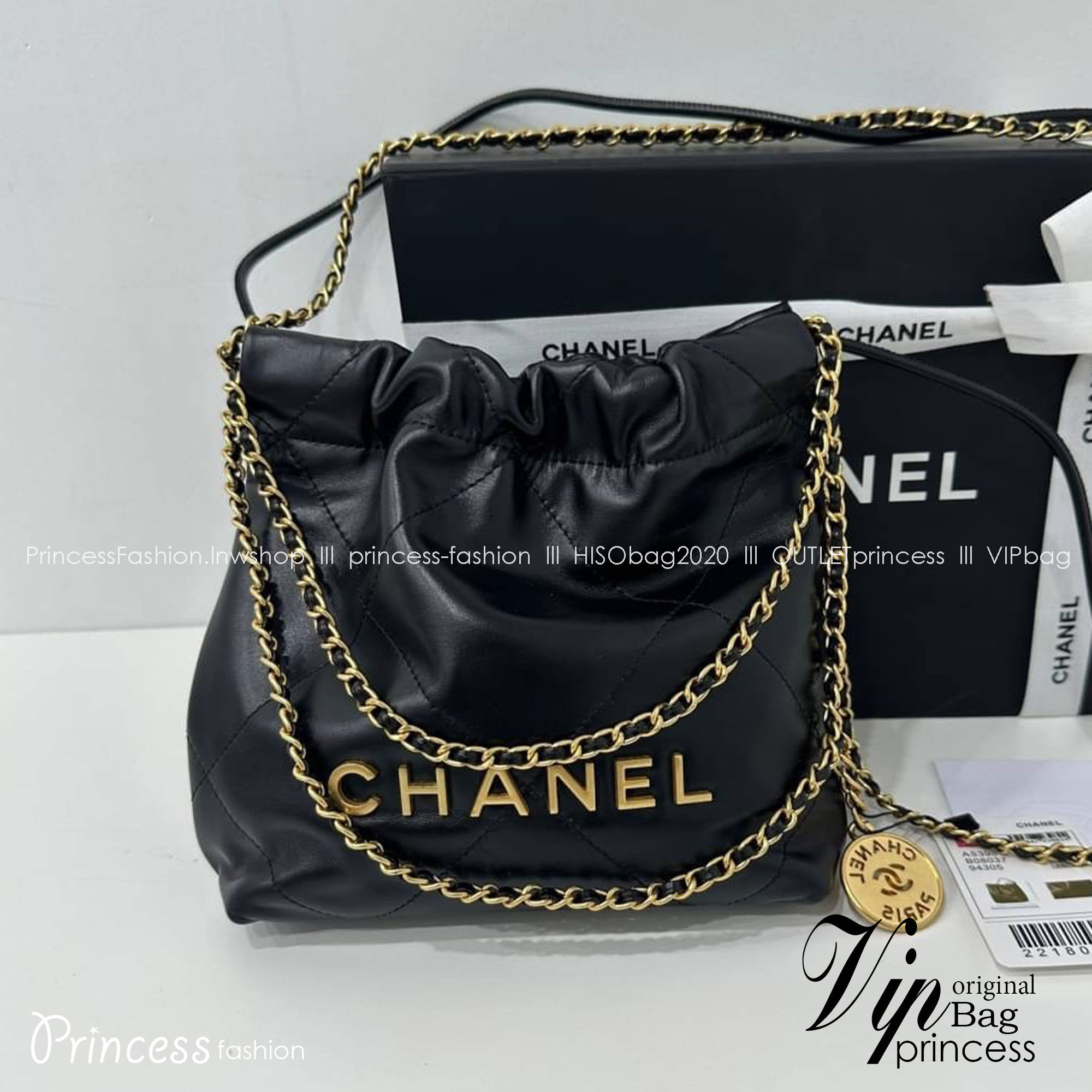 CHANEL 22 MINI HANDBAG Shiny Calfskin & Gold-Tone Metal พร้อมส่ง เกรดออริจินอล สลับของแท้ ใช้งานต่างประเทศได้ ภาพถ่ายจากงานขายจริง
