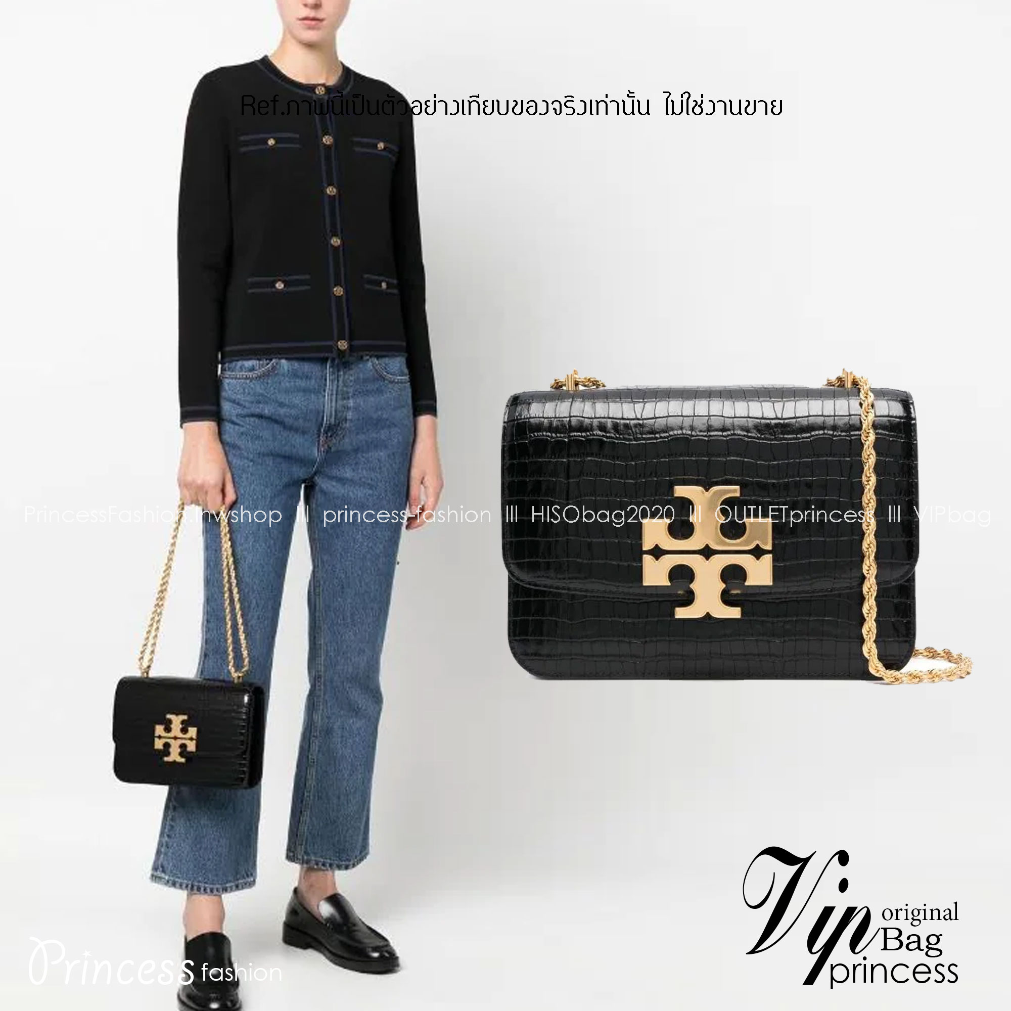 6 สี Tory Burch Croc Eleanor Small Bag / TORY BURCH ELEANOR CROC EMBOSSED LEATHER กระเป๋าสะพายหนังพิมพ์ลายจระเข้ ดีไซน์หรูหรา โด่นเด่นด้วยโลโก้แบรนด์อะไหล่ด้านหน้า และสายสะพายโลหะสีทอง
