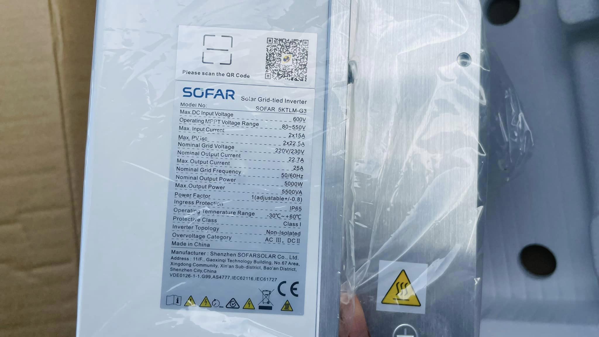 อินเวอร์เตอร์ ออนกริด SOFAR 3.3Kw รุ่น 3300TL-G3 + Wifi + กันย้อน PEA/MEA (ประกัน 5 ปี)