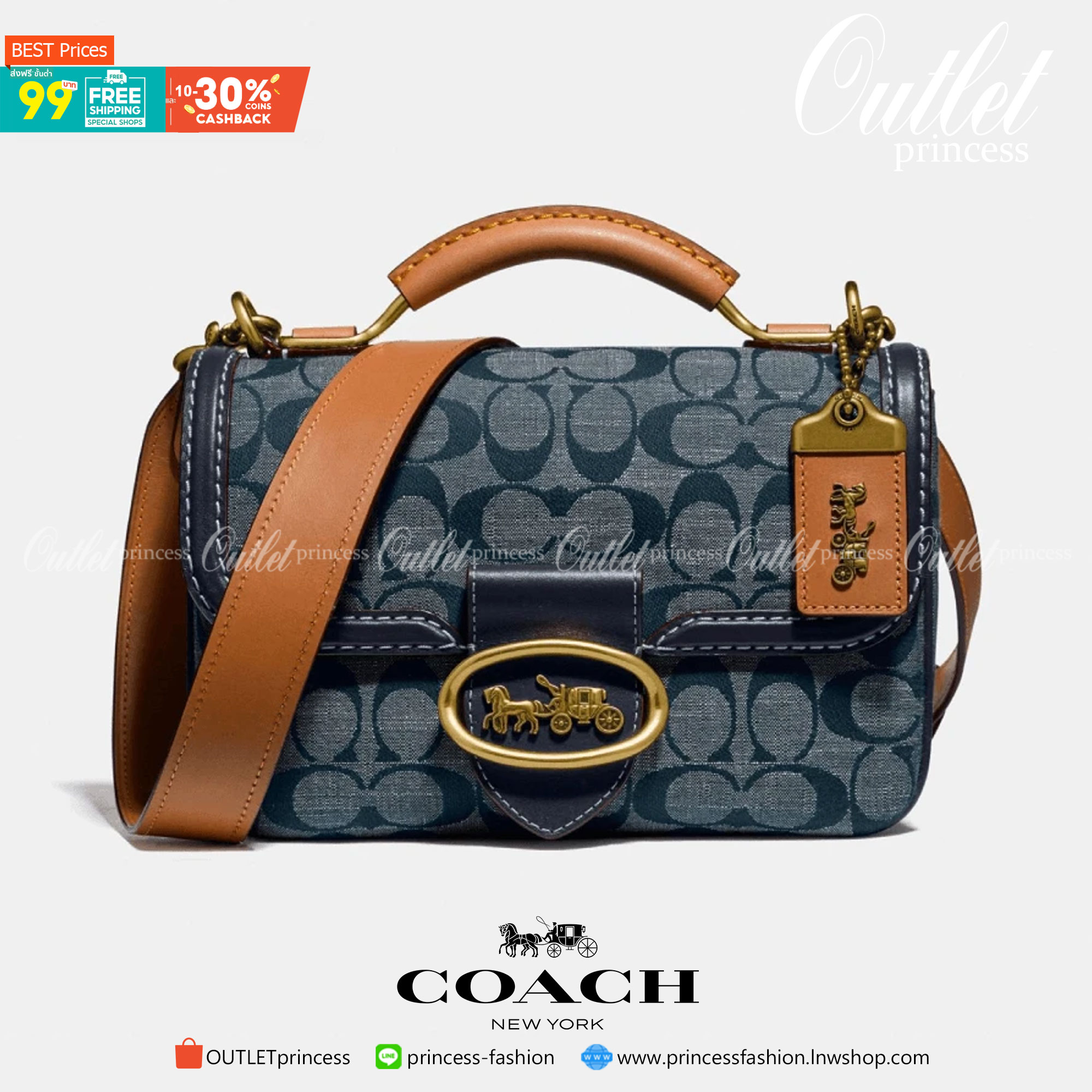 Coach Riley Top Handle 22 In Signature Signature chambray and glovetanned leather
