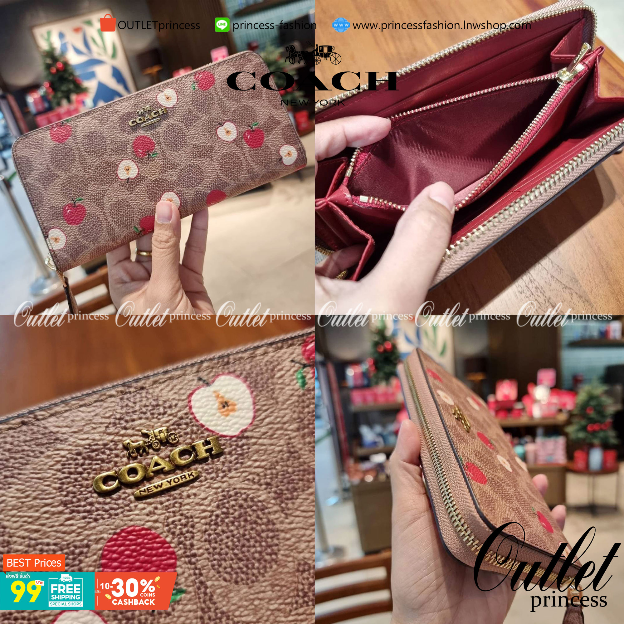 OUTLET 】COACH ACCORDION ZIP WALLET IN SIGNATURE CANVAS F86093 C3287 F98126 กระเป๋าสตางค์ใบยาว น่ารักน่าใช้