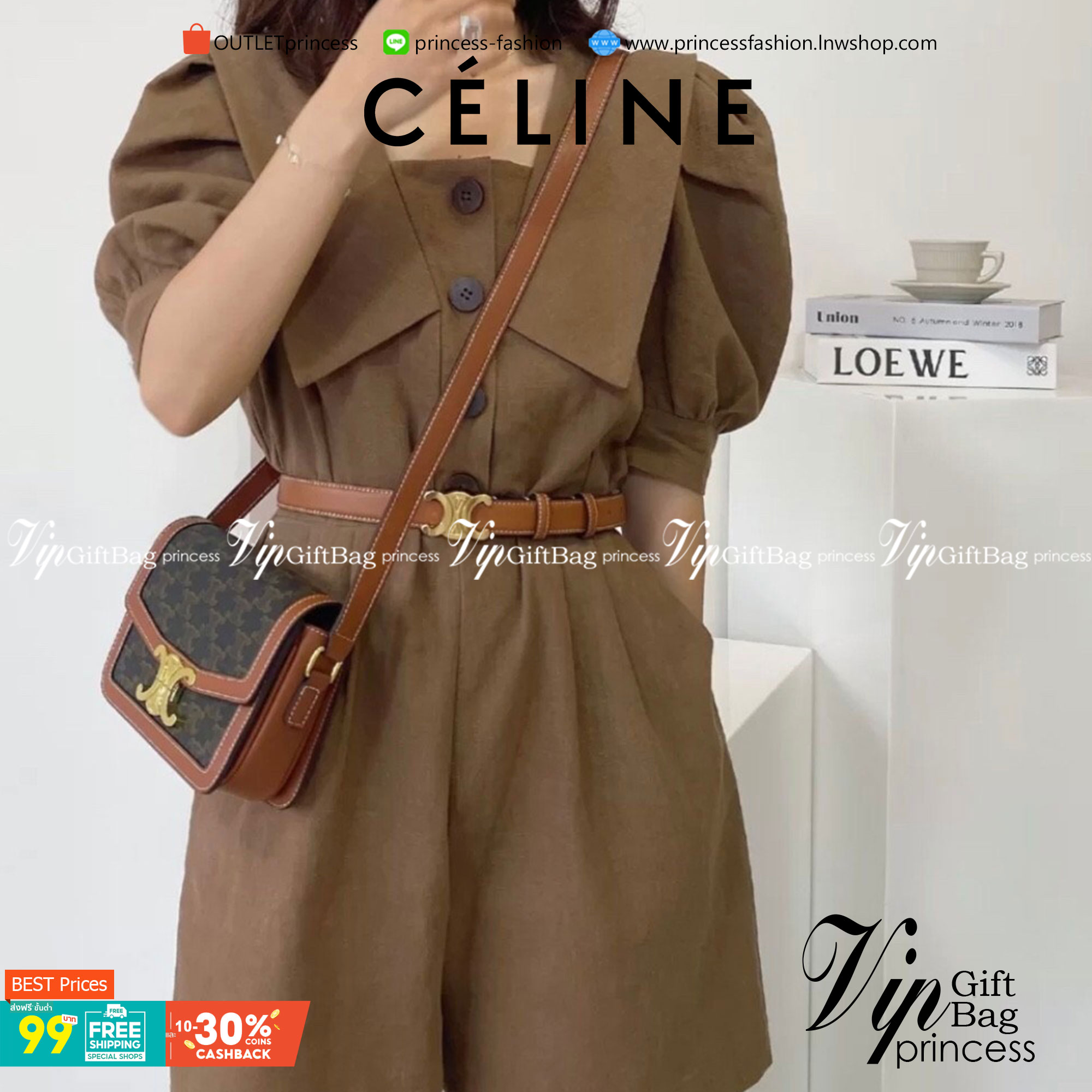 VIP 】𝗖𝗘𝗟𝗜𝗡𝗘 CROSSBODY VIP GIFT MEDIUM/TEEN TRIOMPHE BAG IN TRIOMPHE CANVAS AND CALFSKIN มี 2 ขนาด งานสวยอยู่ทรงเปิดปิดด้วยตัวล้อคด้านหน้า ภายในมีช่องใส่ของหลัก พร้อมช่องซิป ใส่กระเป๋าสตางค์กลาง + มือถือได้ ท