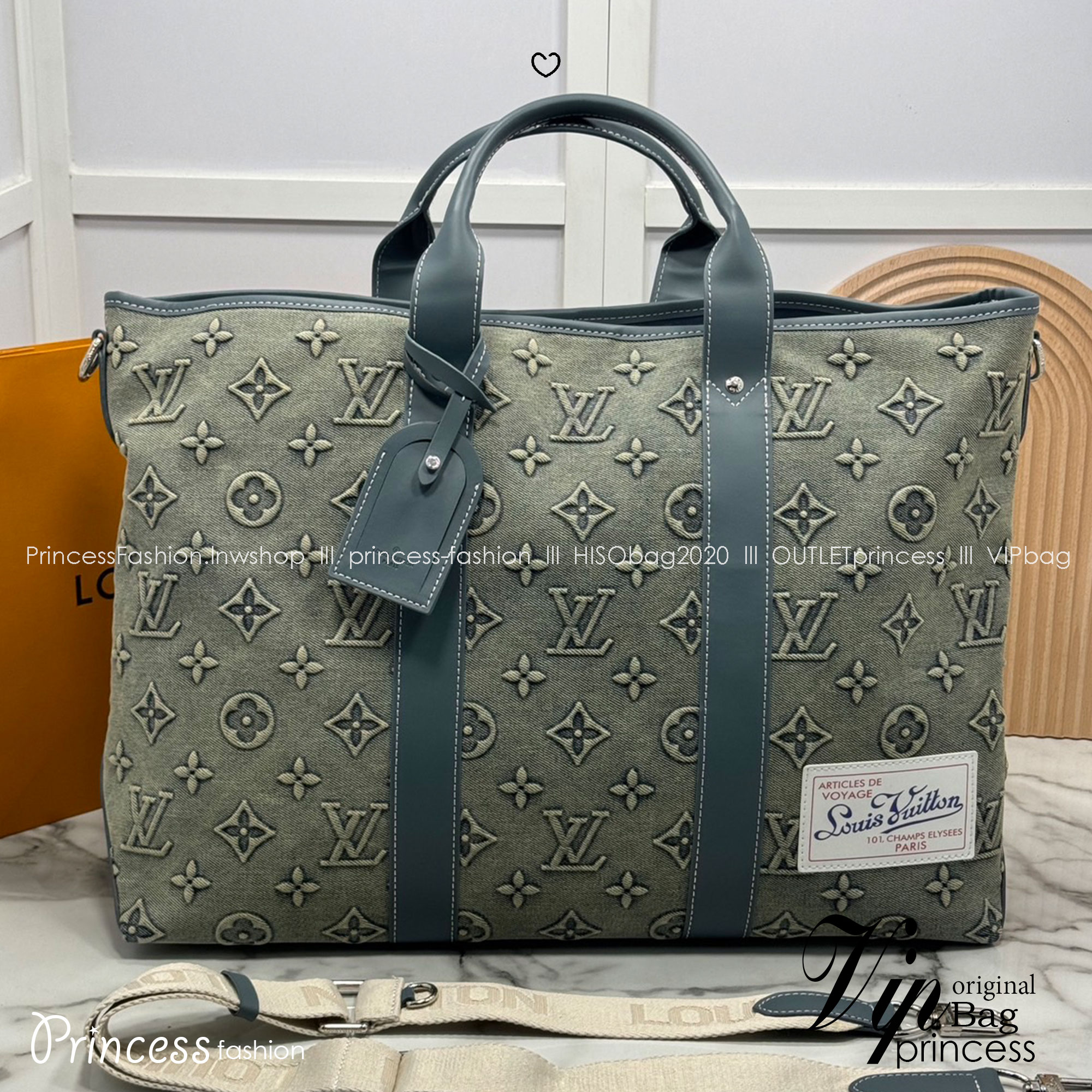 LV Weekend Tote NM Bag Monogram Washed Denim canvas กระเป๋าถือใบใหญ่พร้อมสายสะพาย ทรงโท้ทเดนิมลายโมโนแกรมปั้มนูน 🤍 สินค้าเกรดออริจินอล