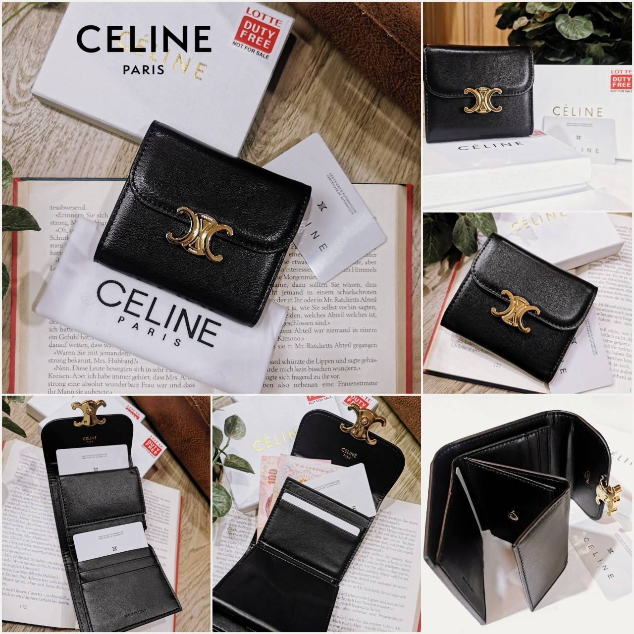 พรีเมี่ยมกิ๊ฟแท้ 100% 】CELINE SHORT WALLET VIP GIFT WITH PURCHASE (GWP) พรีเมี่ยมกิ๊ฟ Limited จาก CELINE HAUTE PARFUME DUTYFREE COUNTER หนังเรียบสวยอยู่ทรงมีโลโก้ด้านหน้าเปิดปิดด้วยฝาพับกระดุม