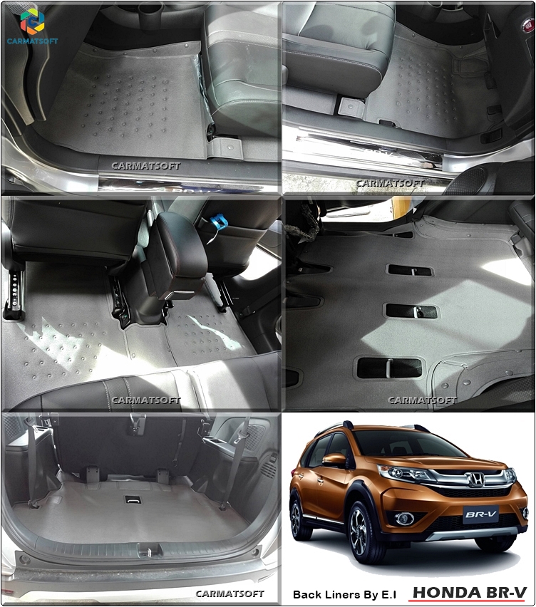 พรมปูพื้นรถยนต์ HONDA BR-V ลายหนังแท้ รีดขอบ สีเทา เต็มคัน