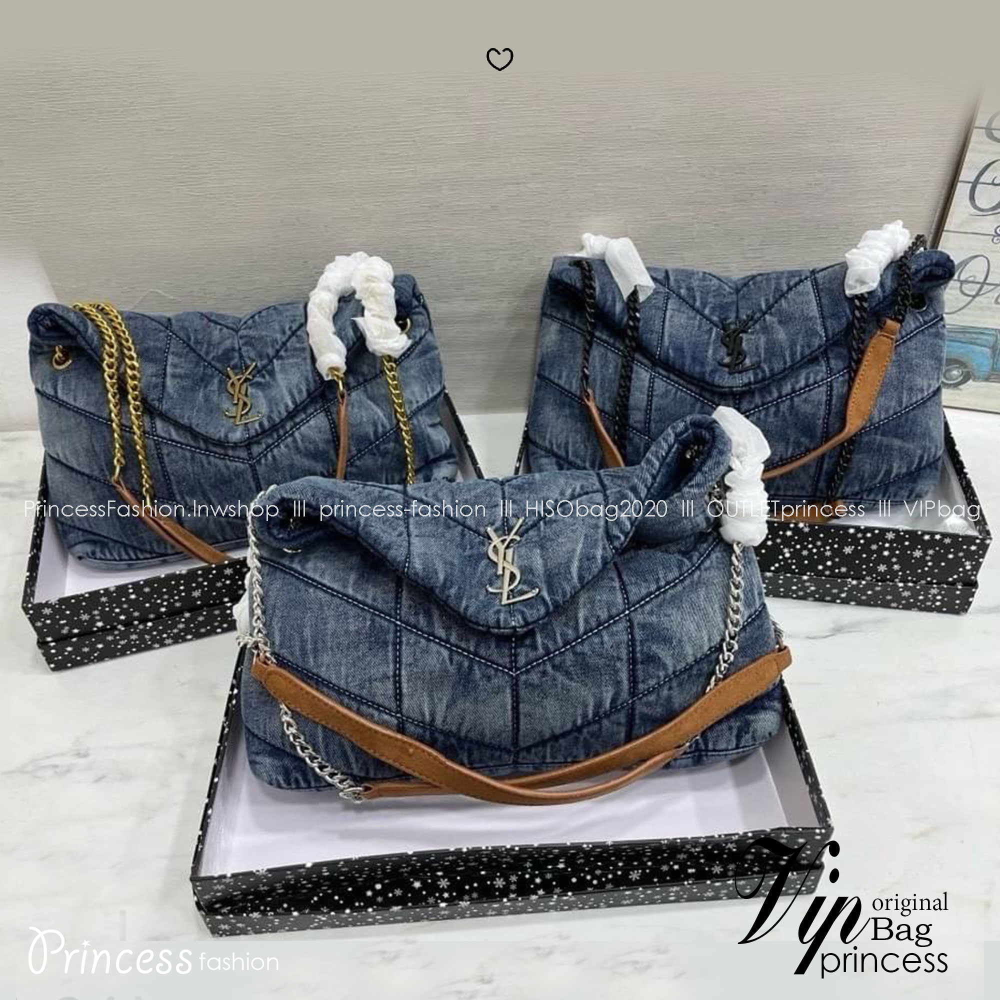 YSL Loulou Puffer Denim Shoulder Bag กระเป๋าสะพายเดนิมควิลท์ เย็บลายเชฟรอนควิลท์สวยมีเสน่ห์ ภายในโล่งกว้าง มีไอเท็มใหม่ที่ต้องรีบมีสวยก่อนใคร รับรองคุ้มค่าและถูกใจแน่นอนน้า