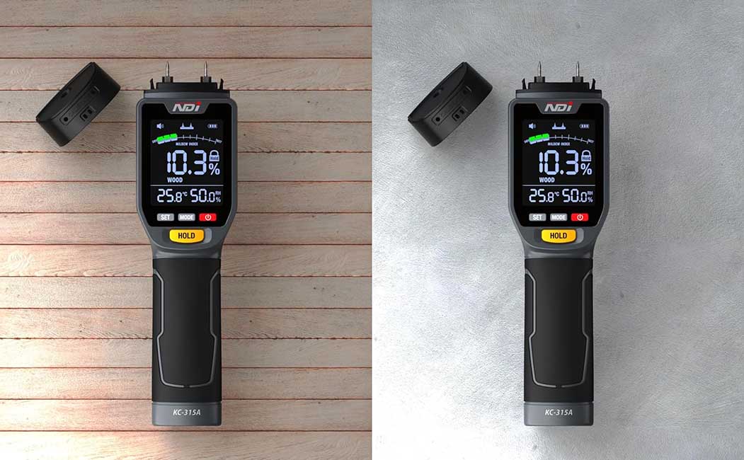 เครื่องวัดความชื้นพื้นคอนกรีต ผนังบ้าน / ไม้ / ดัชนีเชื้อรา / อุณหภูมิ ความชื้นแวดล้อม แบบ 4in1 ยี่ห้อ NDI รุ่น 315A