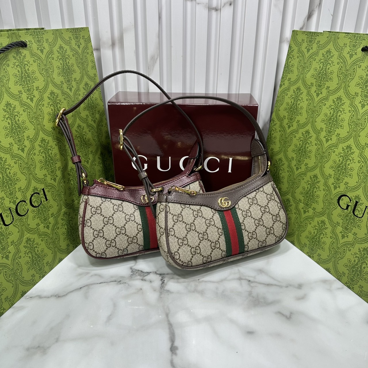 8" ORI หนังแท้ | Gucci Ophidia mini shoulder bag GG Monogram Double G / Gucci Hobo Bag กระเป๋าสะพายทรงโฮโบขนาดมินิ