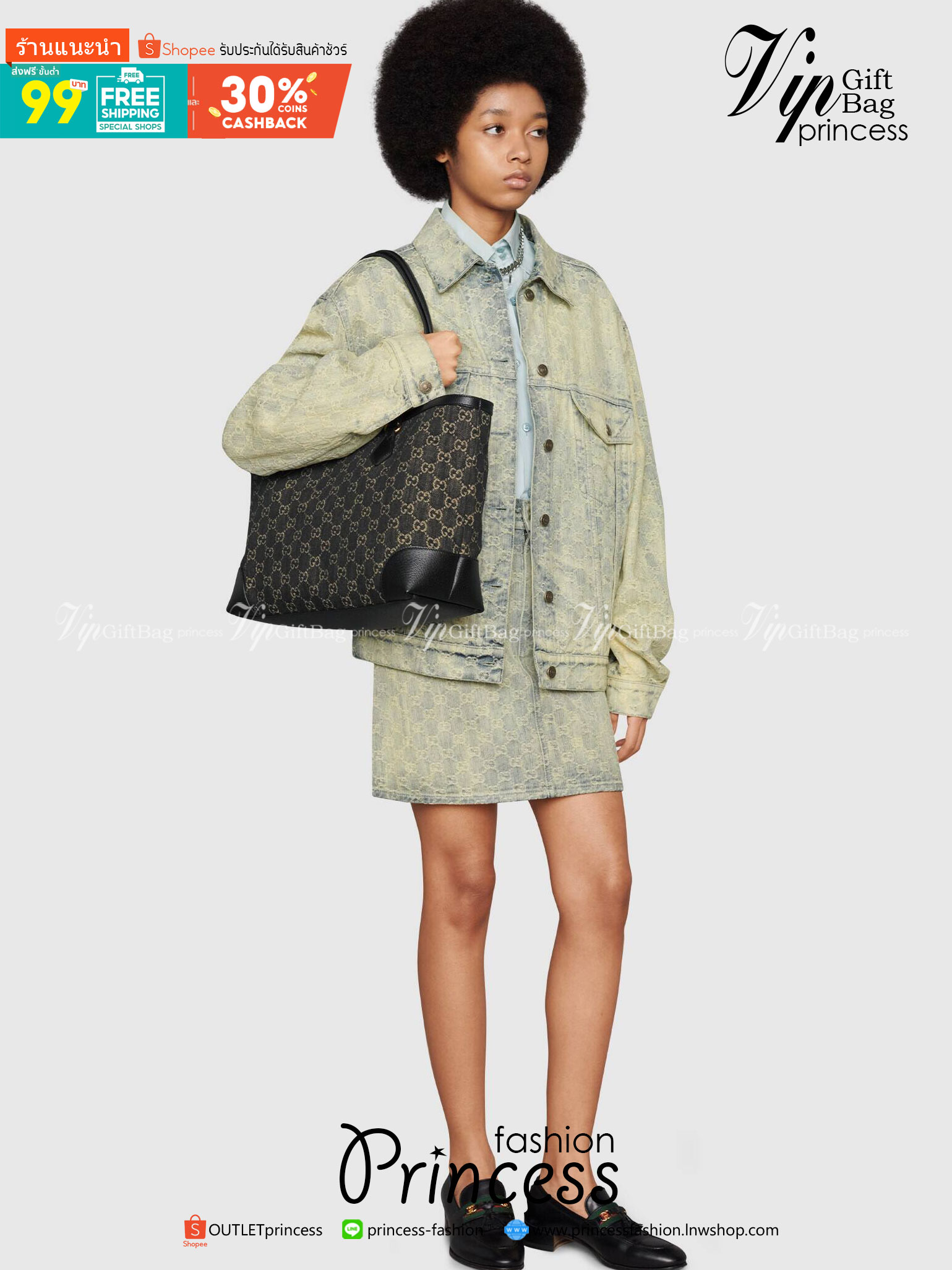 GUCCI Ophidia medium tote with Web / GUCCI Shopping Bag เกรดออริจินอล กระเป๋าสะพายทางโท้ทใบใหญ่ ดีไซส์ร่วมสมัยลวดลาย GG โมโนแกรมที่นำเสนอพร้อมความรู้สึกร่วมสมัยผ่านการใช้ผ้าเดนิมสีดำและสีขาวงาช้าง ภาพถ่ายจากงานขายจริง ใช้งานต่างประเทศได้