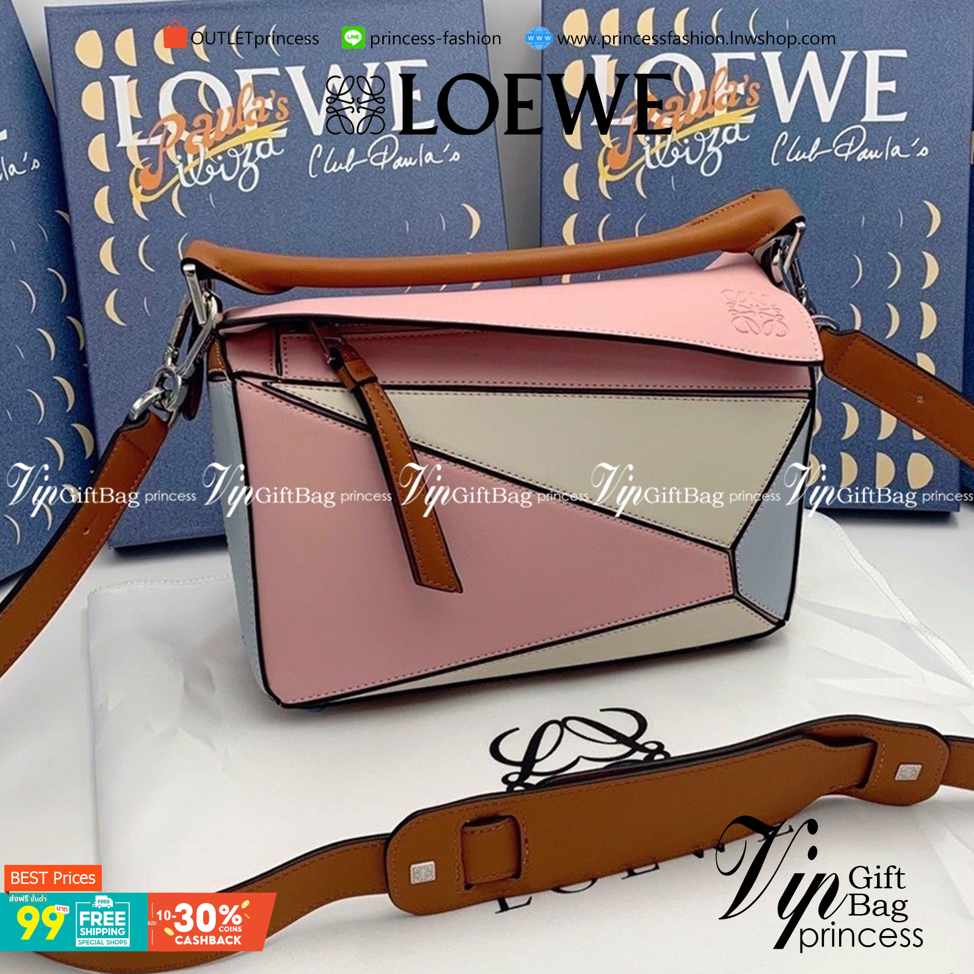 VIP 】LOEWE CROSSBODY BAG (LOEWE Puzzle Bag) กระเป๋าถือหรือสะพาย วัสดุ Calfskin หนังแท้หนังสวยอยู่ทรงขนาดกำลังดีน้ำหนักเบา เปิดปิดด้วยซิป ภายในโล่งกว้างสามารถใส่กระเป๋าสตางค์ มือถือ ของใช้ได้เยอะ ด้านหลังมีช่องซิปใส่ของ หูจับหนังแท้พร้อมสายสะพายยาวหนังแท้ถ