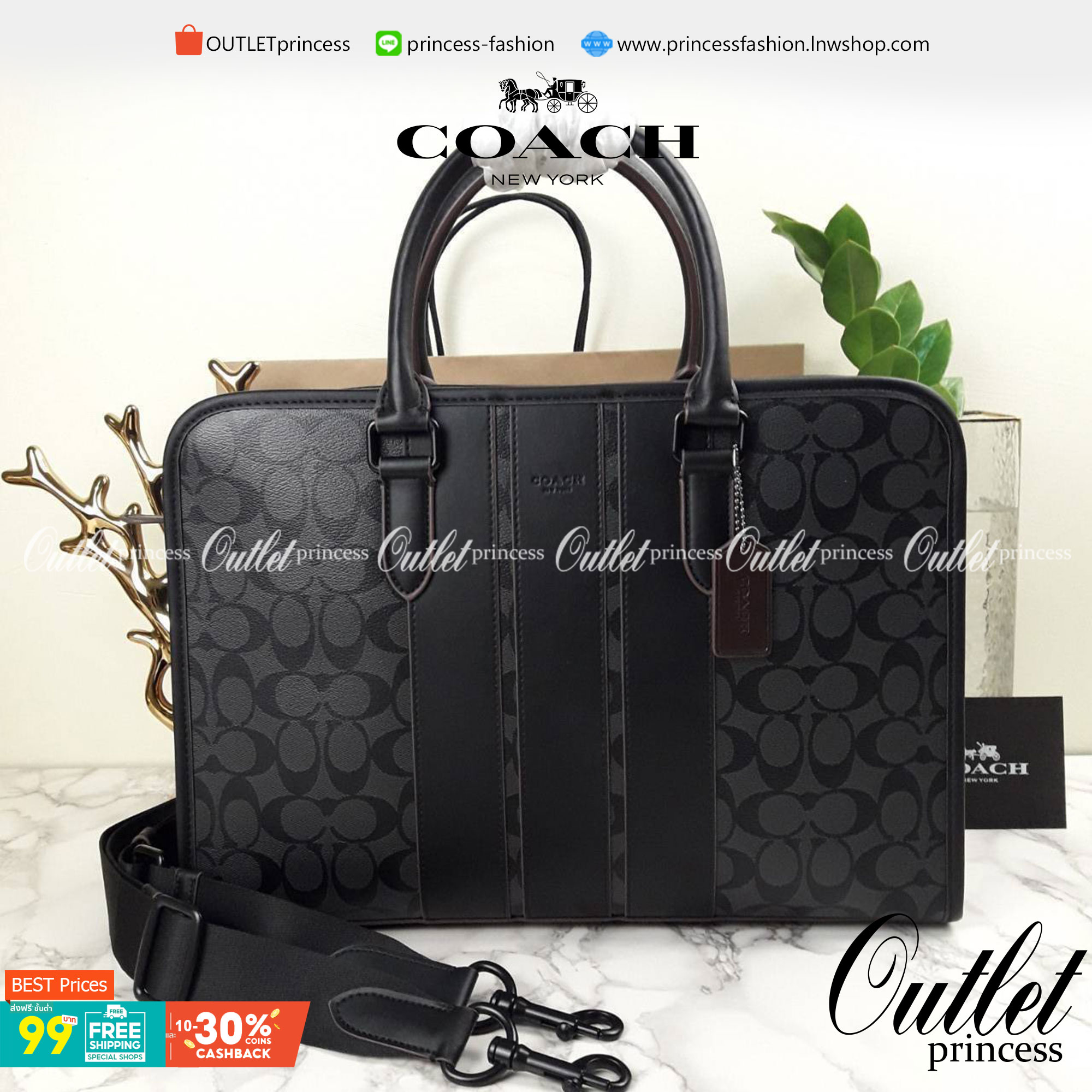 COACH BOND BRIEF IN SIGNATURE CANVAS (COACH F23212)🍁 หนุมๆสาวๆ สาวก Unisex พลาดไม่ได้เลย ลุยงานได้จริง รุ่นนี้เลย//วัสดุแคนวาส ผสมกับหนังแท้ คุณภาพ ทนทาน หนาแน่น ใส่เอกสาร ใส่โน๊ตบุ๊ค ลุยงานได้แบบ Real life จริงๆ ฟังก์ชั่นครบมาก >>มีสายสะพาย