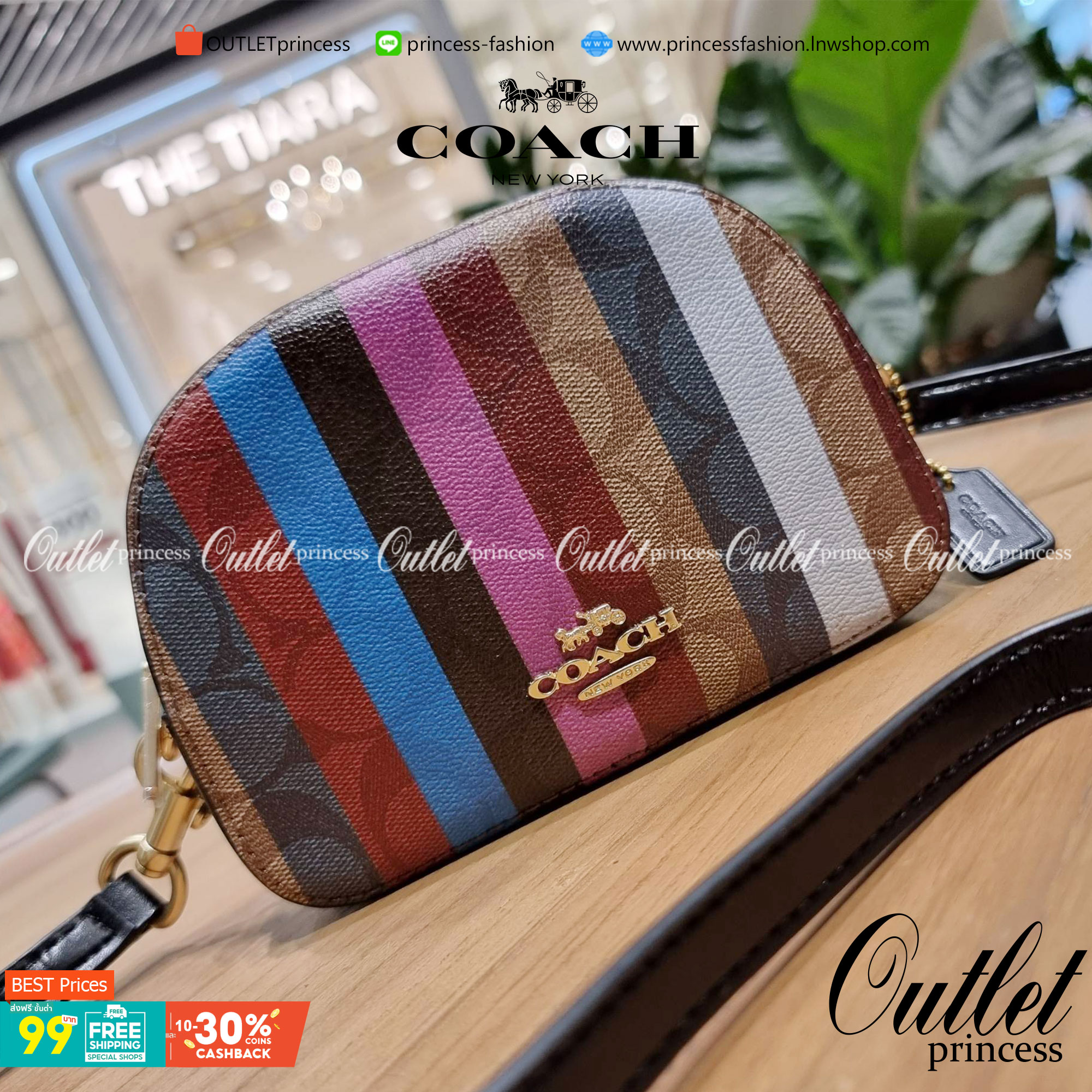 OUTLET 】COACH C5590 MINI SERENA CROSSBODY IN SIGNATURE CANVAS WITH STRIPE PRINT มาจ้าแม่ มาหนักๆอีกแล้ว กับคอลเลคชั่นที่ขายดี ขายหมด ไม่เคยพอจะขาย!! มินิเซเรนา ดีไซน์สดใส น่ารักน่าใช้ที่สุด วัสดุหนังแคนวาสเคลือบลาย เปิด-ปิดด้วยซิป สะดวกใช้ ภายในเป็นช่องโล
