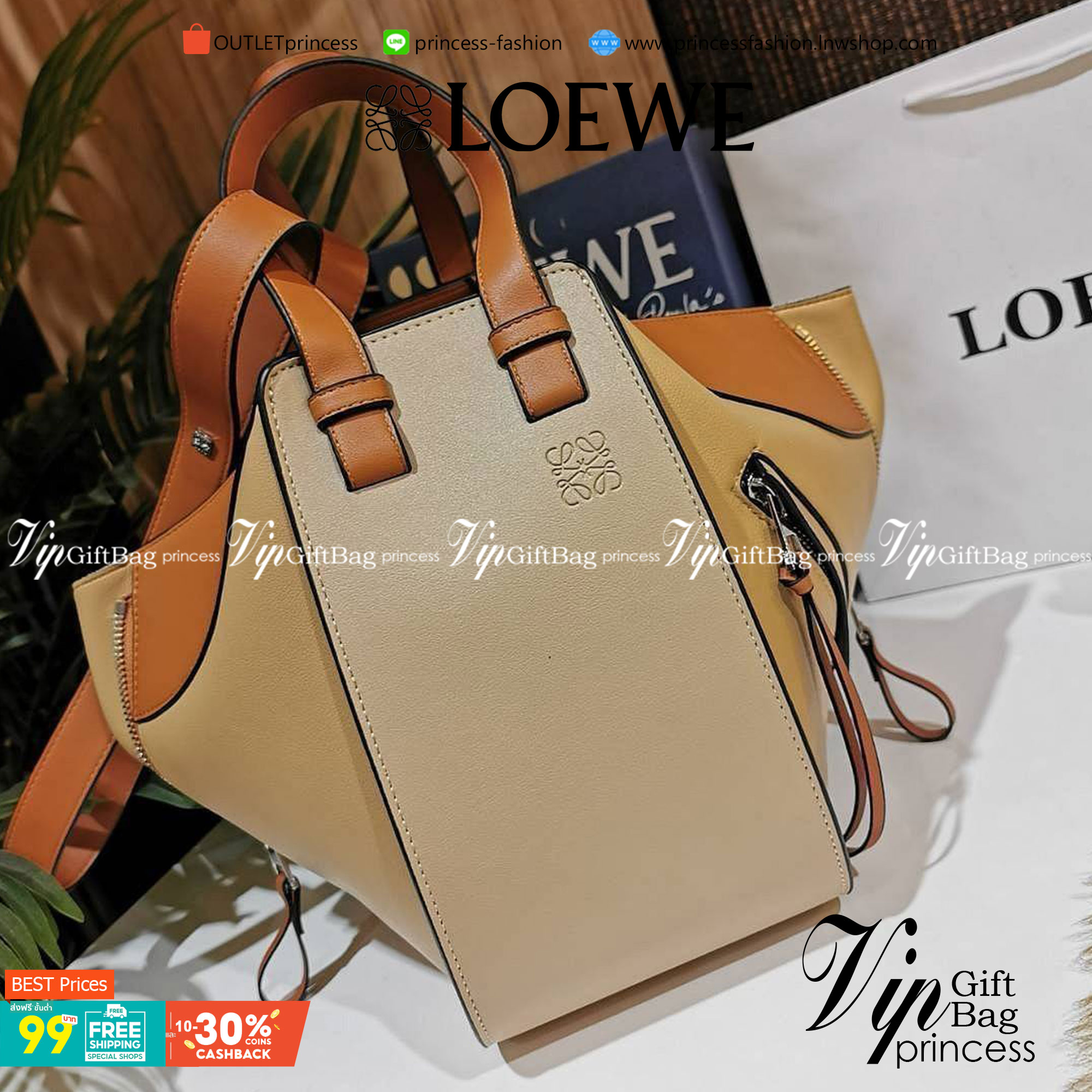 LOEWE Hammock Small leather and canvas LOEWE HANDLE & SHOULDER BAG GIFT WITH PURCHASE (GWP) กระเป๋าถือหรือสะพายหนังแท้พรีเมี่ยมกิ๊ฟ Limited จาก LOEWE PERFUME DUTYFREE รุ่น Rare items สุดๆวัสดุหนังแท้ Calfskin หนังสวยดีไซน์มีเอกลักษณ์ ใบใหญ่กำลังดี น้ำหนัก