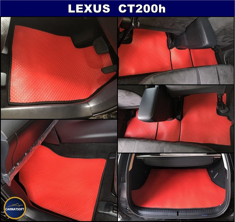 ยางปูพื้นรถยนต์ LEXUS CT200h แบบกระดุมเม็ดเล็กpvc สีแดงขอบดำ รวมแผ่นท้าย
