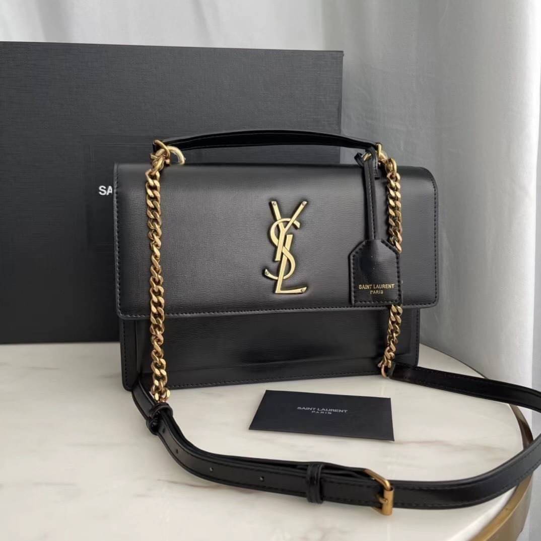 หนังแท้ YSL SAINT LAURENT SUNSET MEDIUM IN SMOOTH LEATHER SHOULDER BAG - BLACK