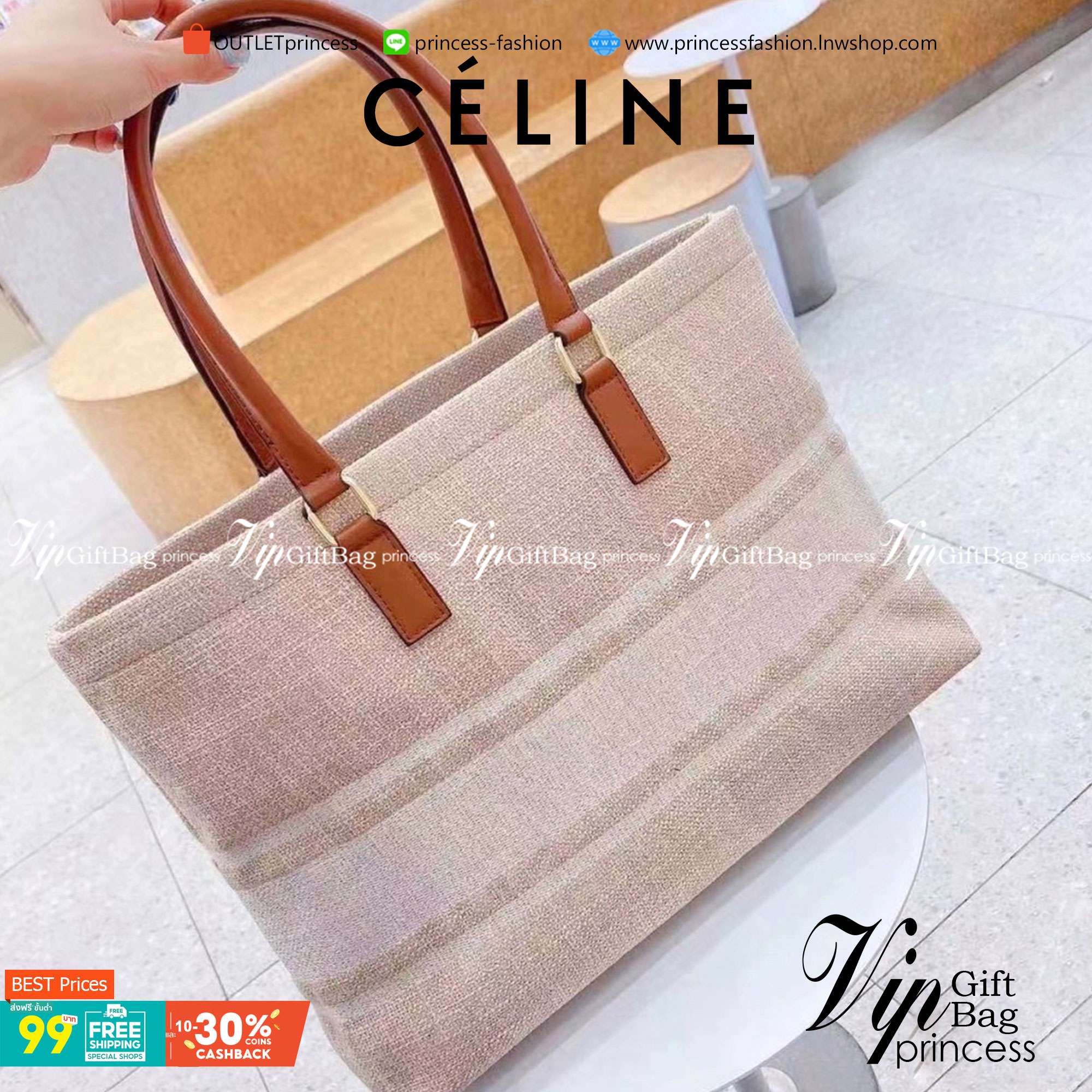 พร้อมส่งที่ไทยกับ CELINE TOTE BAG VIP GIFT WITH PURCHASE (GWP) พรีเมี่ยมกิ๊ฟ Limited Edition จาก PERFUME DUTYFREE COUNTER กระเป๋าสะพายทรง TOTE สุดชิค วัสดุผ้าแคนวาสเต็มใบสกรีนโลโก้แบรนด์ด้านหน้า ด้านในมีข่องใส่ของโล่งกว้าง ใส่ Notebooks ได้ พร้อมช่องซิปอี