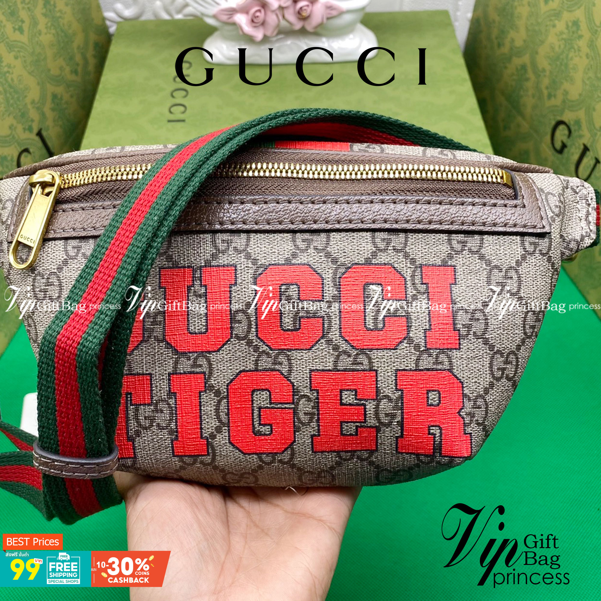หนังแท้ Gucci Tiger GG belt bag พร้อมส่งที่ไทย