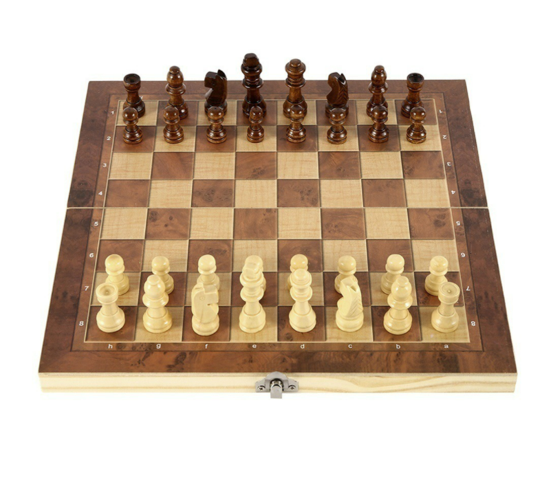 ชุดหมากรุกสากลไม้พับได้ 3 ใน 1 พร้อมหมากฮอสและแบ๊กเกมม่อน (Chess,Checker,Backgammon)