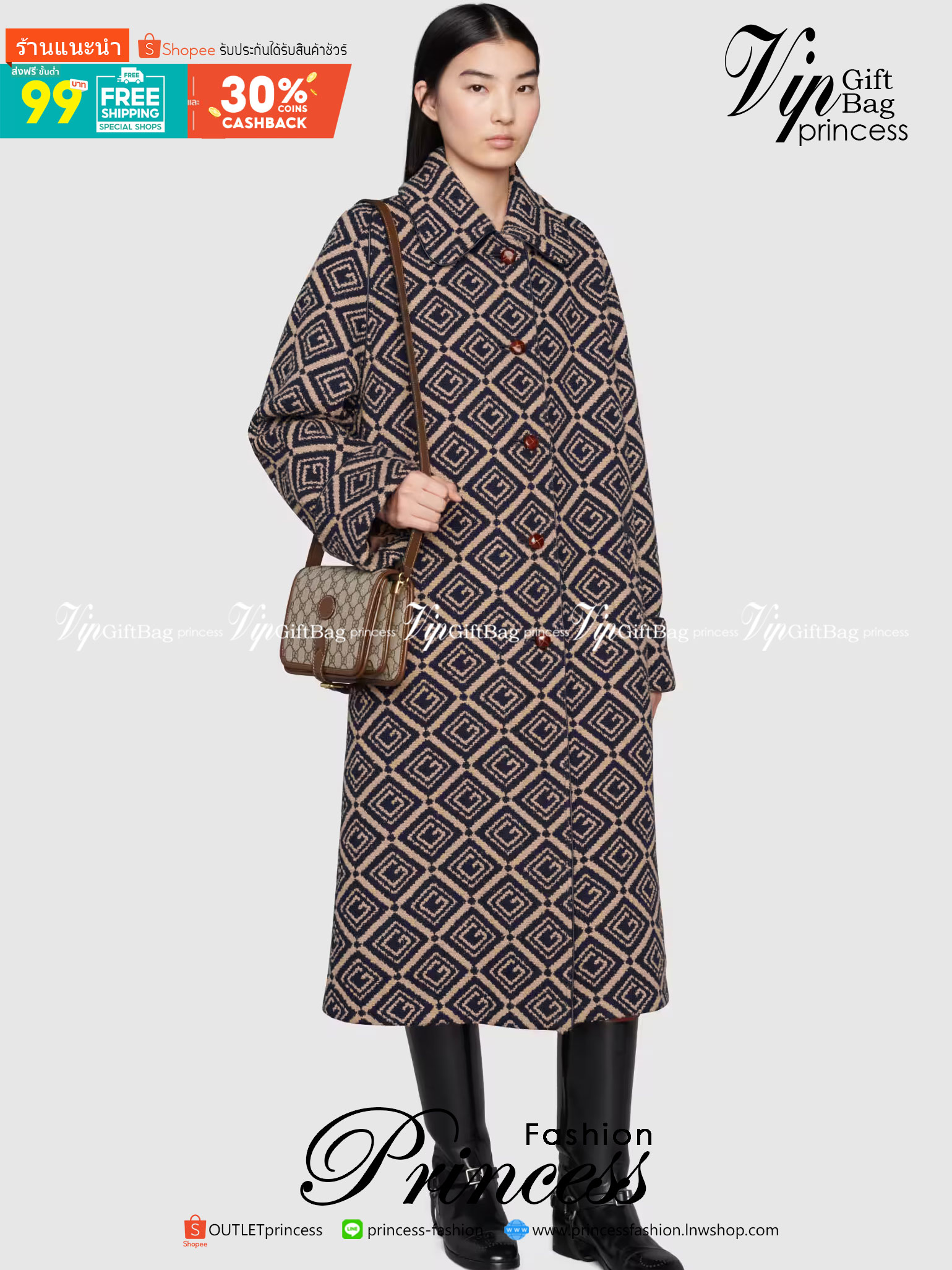 ออริจินอล Gucci Mini shoulder bag with Interlocking G กระเป๋าสะพาย อีกหนึ่งในสัญลักษณ์ที่สำคัญของแบรนด์ Interlocking G แคนวาสโมโนแกรมสวยงาม