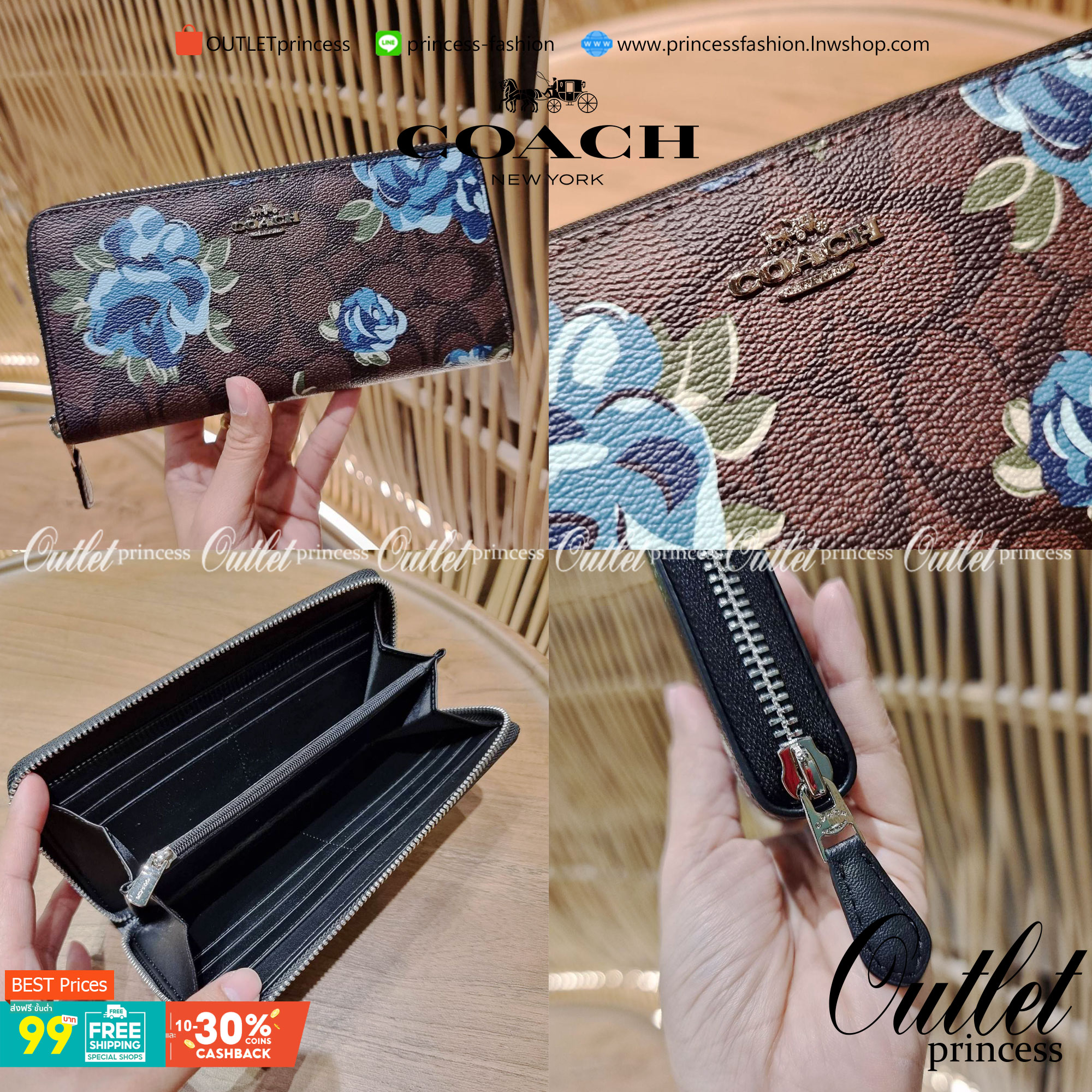 COACH ACCORDION ZIP WALLET IN SIGNATURE CANVAS WITH PRAIRIE ROSE / JUMBO FLORAL / CAMO ROSE FLORAL / MEDLEY BOUQUET PRINT ((F31572/F39189/F26290/F2859)) สวยคลาสสิคไม่มีใครเกิน!! กระเป๋าสตางค์ใบยาว ลวดลายสวย สีสันโดดเด่น วัสดุหนังแคนวาสเคลือบ เปิด-ปิดด้วยซ