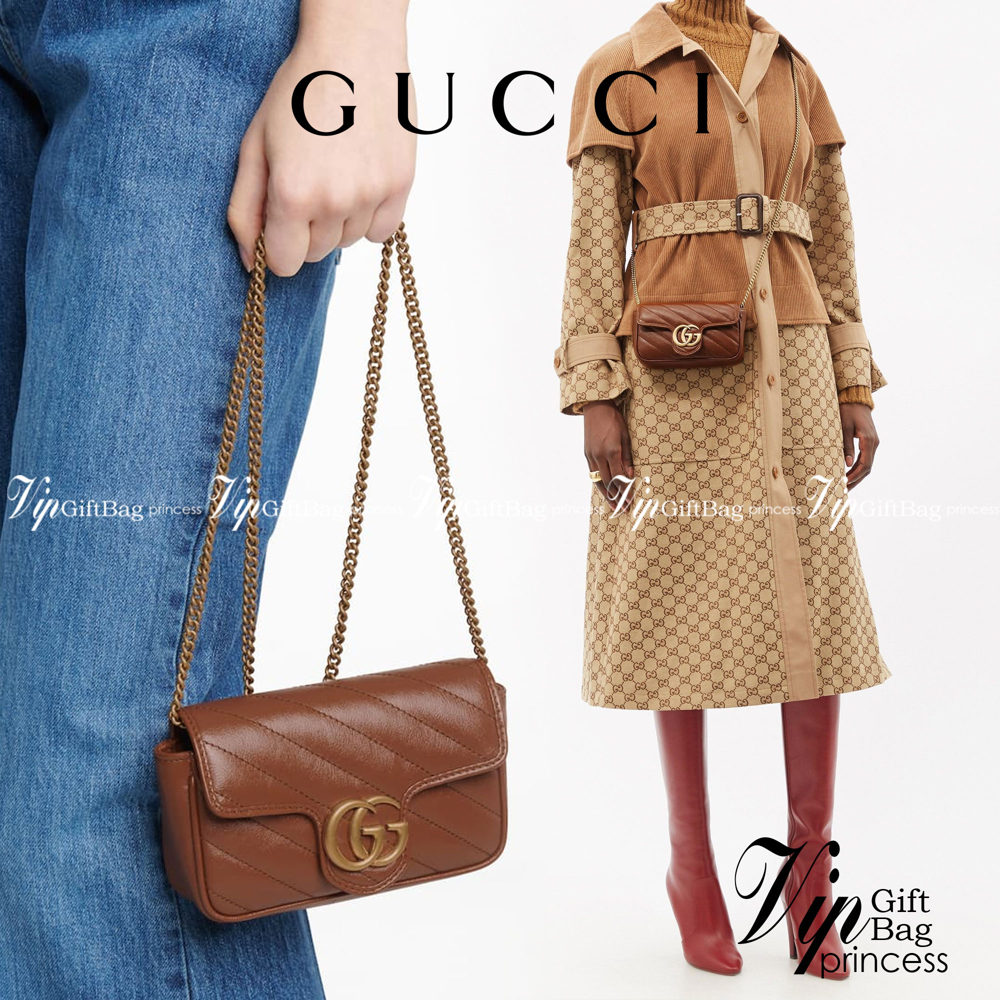 หนังแท้ GUCCI GG Marmont matelasse super mini bag / GG Marmont super mini quilted leather shoulder bag กระเป๋าสะพายข้างใบเล็ก น้องมินิ น่ารั๊กมุ้งมิ้ง วัสดุหนังแท้เชฟรอน สายสะพายแบบโซ่ อะไหล่ทองหรูหรา ด้านหน้าประดับโลโก้แบรนด์หรู ทนทาน แข็งแรง น้ำหนักเบา 