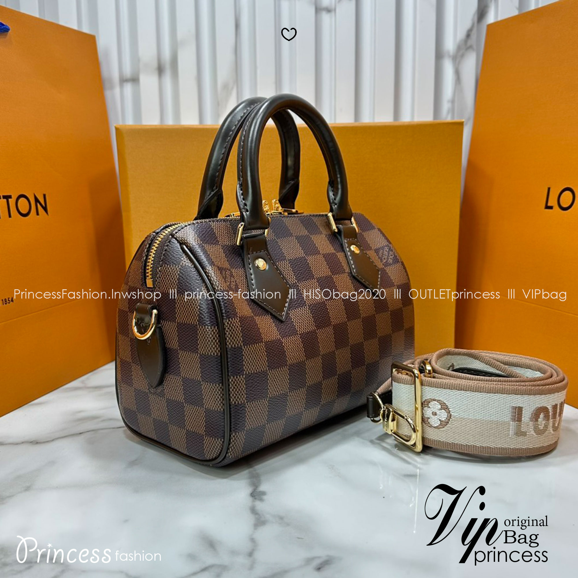ORI หนังแท้ | LV Speedy 20 Bandoulière Damier Ebene กระเป๋าทรงหมอนสปีดี้แคนวาสคลาสสิกไซส์เล็ก พร้อมสายสะพายผ้าสปอร์ต รุ่นท็อปฮิตในตำนาน สวยงามตลอดกาล แต่งขอบหนังสีน้ำตาล Chocolate ไลฟ์สไตล์แอคทีฟคล่องตัว