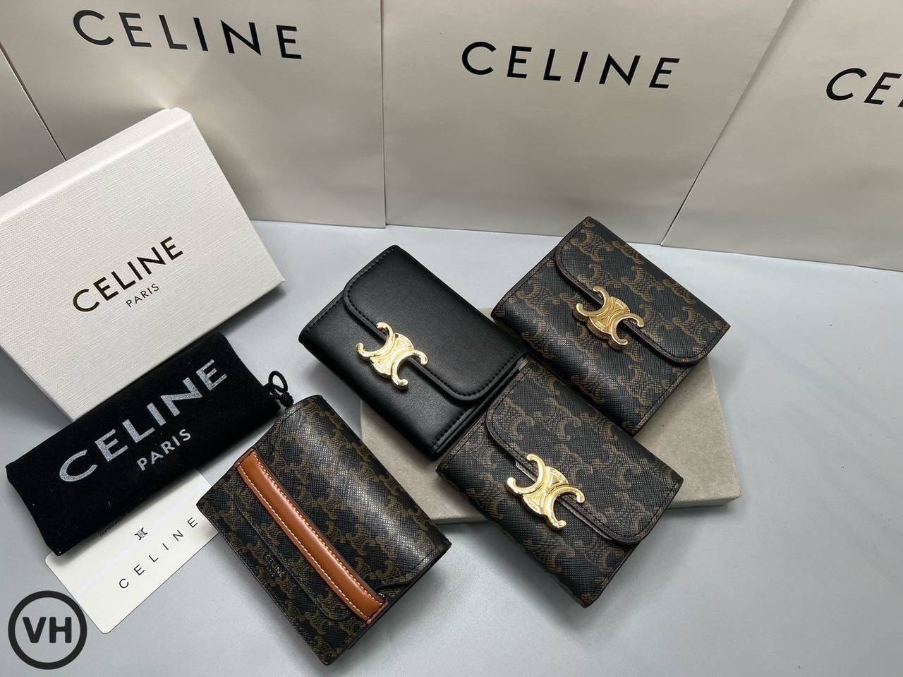 ORI หนังแท้ | CELINE BUSINESS CARD HOLDER TRIOMPHE IN Triomphe / CELINE Wallet กระเป๋าสตางค์ใส่การ์ด ใส่เหรียญ กระเป๋าสตางค์ใบสั้น กระเป๋าสตางค์ซีลีน