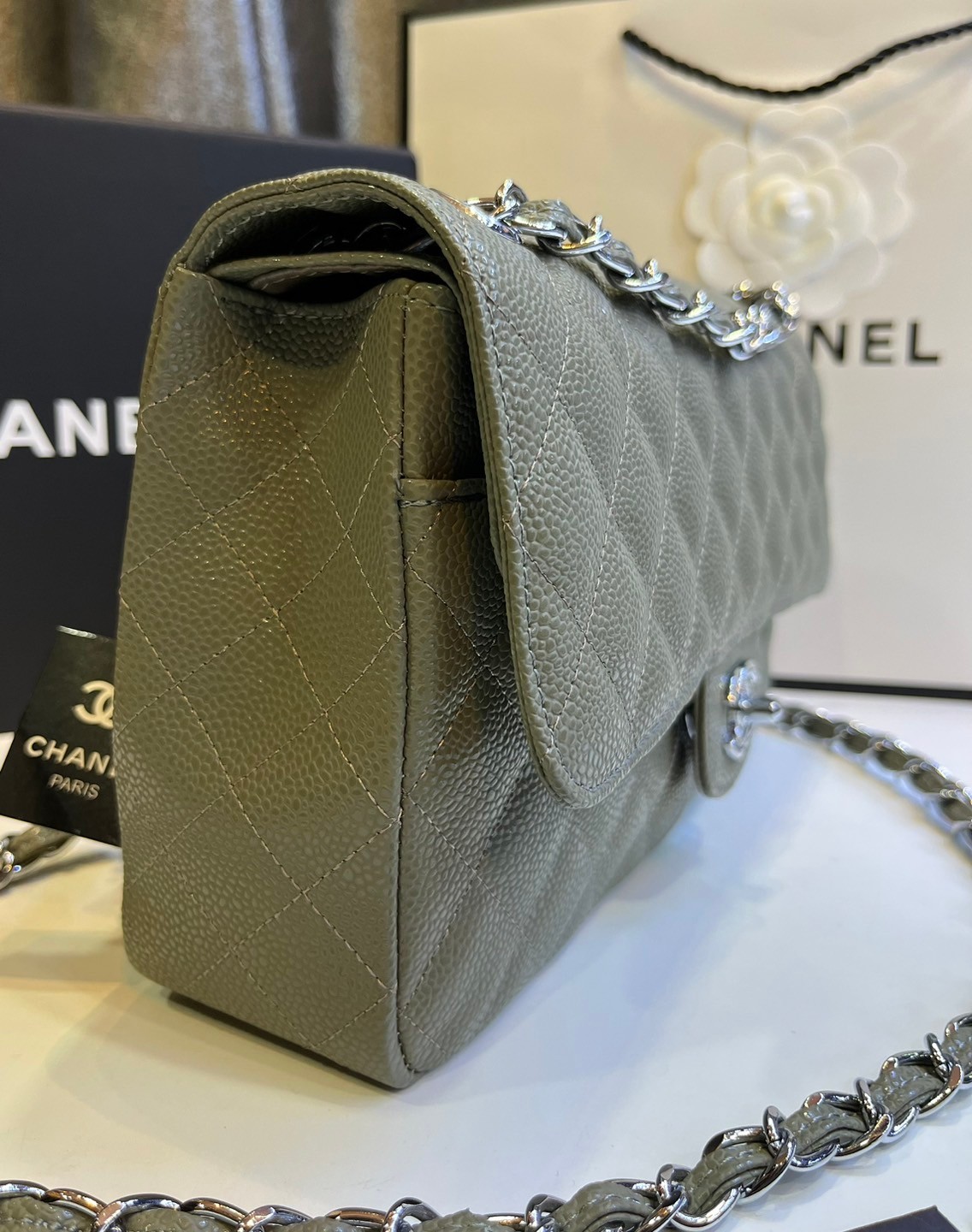 พร้อมส่งโทนพาสเทล CHANEL Classic in Pastel 25cm กระเป๋าสะพายรุ่นยอดนิยมเรียบหรู เกรดออริ 1:1 ใช้งานต่างประเทศได้ ภาพถ่ายจากงานขายจริง