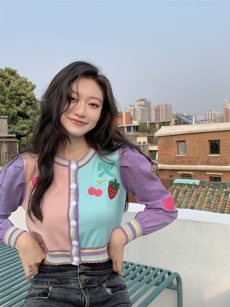 พร้อมส่ง 🌻 Mini cherry tops เสื้อแขนยาวสีหวานน่ารัก (35862)
