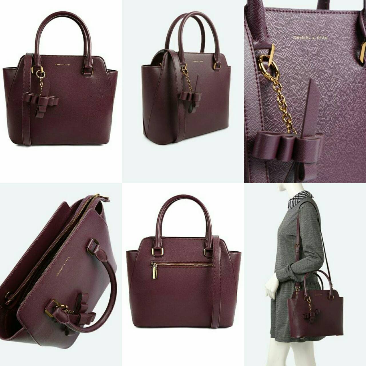 NEW ARRIVAL! CHARLES & KIETH TRAPEZE BAG 2018 กระเป๋าถือหรือสะพายคอลเลคชั่นใหม่ชนช็อปดีไซน์ยอดนิยมวัสดุหนังคาเวียร์อยู่ทรงสวย โดดเด่นที่หูหิ้วประดับพวงกุญแจโบว์ห้อย เปิดปิดด้วยซิปภายในมีช่องซิป หัวซิปปั้มโลโก้ มีหมุดรองฐานกันรอยสี่มุม พร้อมสายสะพายยาวปรับ