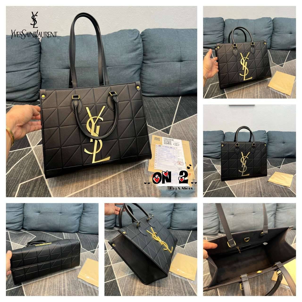 YSL Shopping Bag / YSL TOTE BAG กระเป๋าถือทรงช็อปปิ้งงานสวยอยู่ทรง หนังลายตารางหน้าโลโก้โดดเด่นอะไหล่สีทองสวยหรู