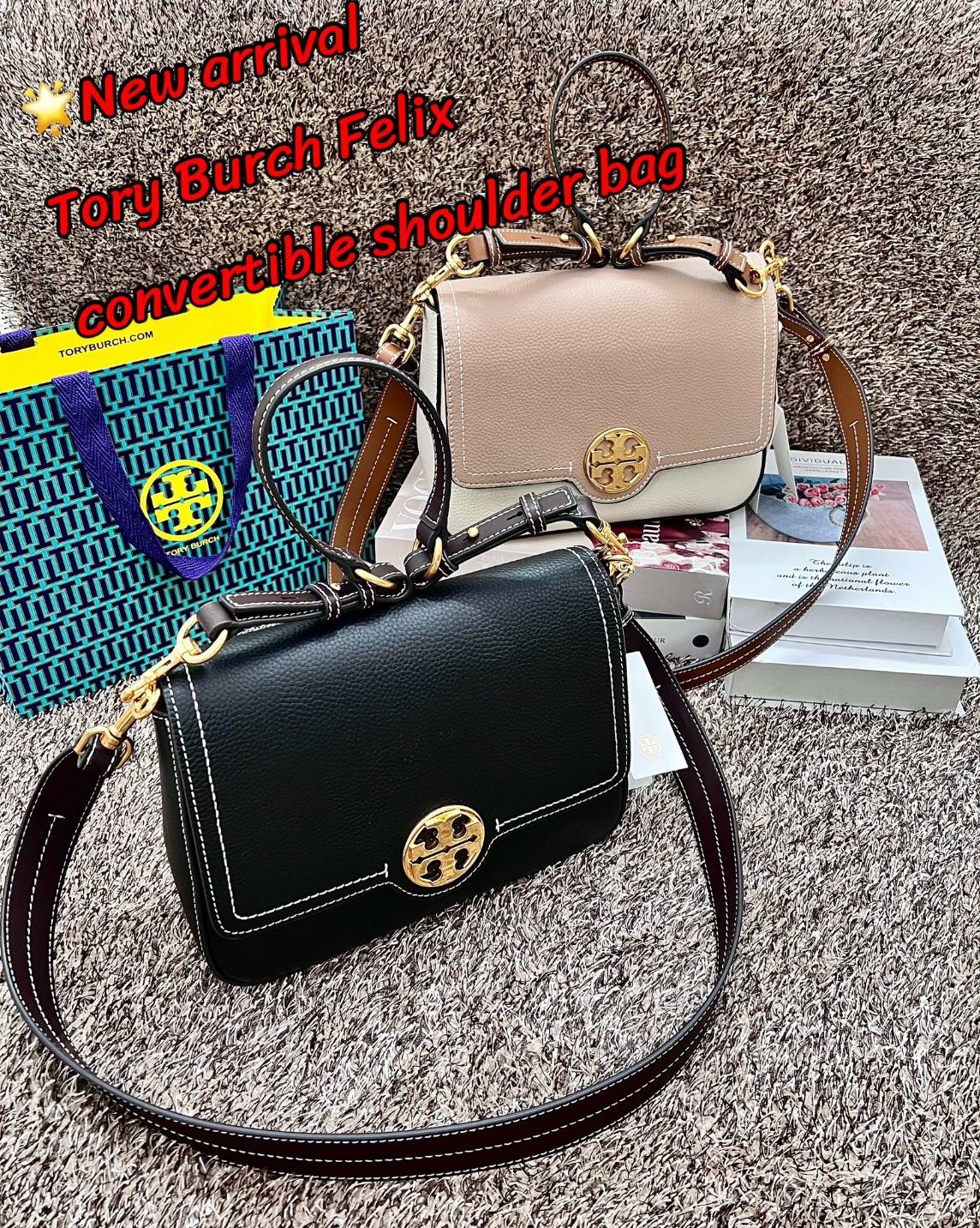พร้อมส่ง 2 สี TORY BURCH FELIX CONVERTIBLE SHOULDER BAG กระเป๋าสะพาย เกรดท็อปออริ เกรดดีสุด สลับแท้ 1:1