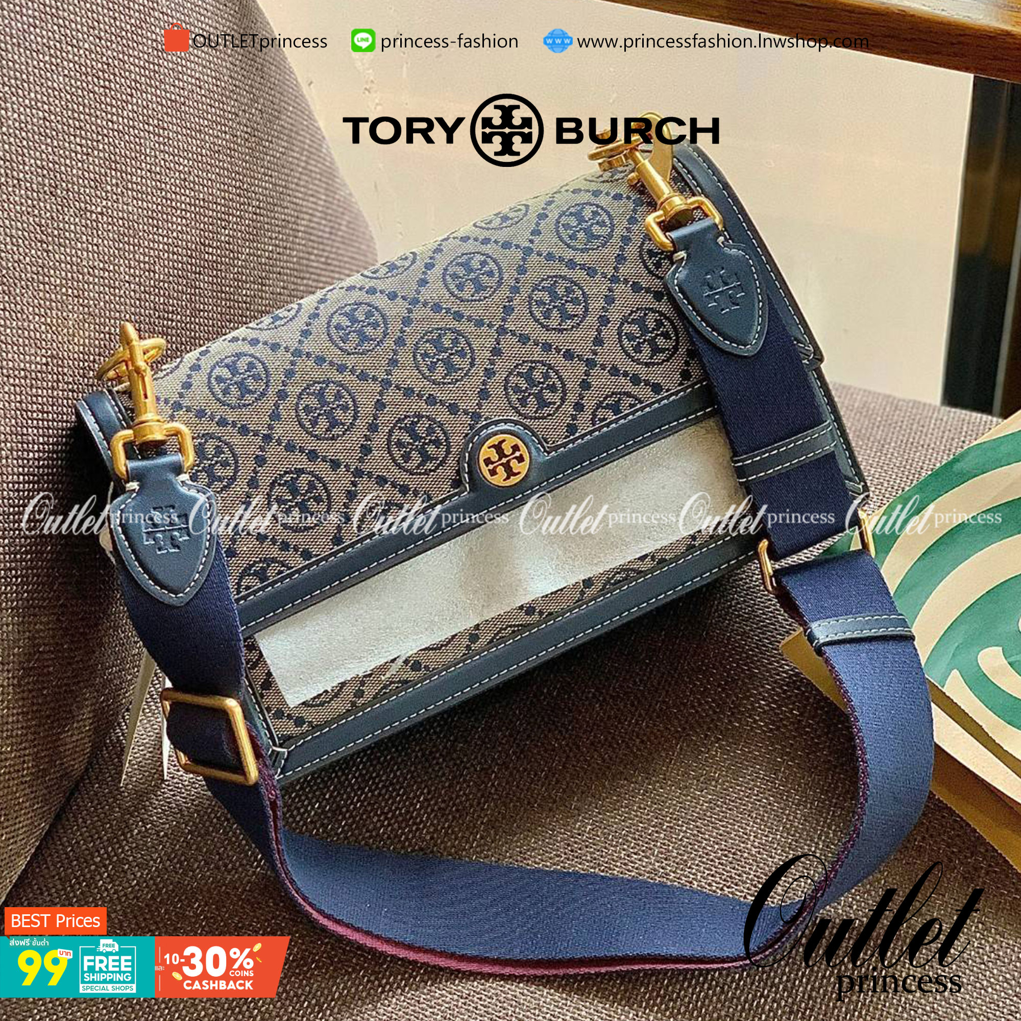 คุณภาพจัดเต็มกันเลยค่าา😘Tory Burch T Monogram Jacquard Shoulder Bag ห้ามพลาด! กระเป๋าสะพายแบบครอสบอดี้ร์ วัสดุJacquard+หนังแท้ชั้นดี ได้ลงตัวสวยงาม รูปแบบร่วมสมัยตามแบบฉบับแบรด์ได้ดีทีเดียวค่ะ! เปิดปิดกระเป๋าแบบอะไหล่แบรนด์ล็อคแม่เหล็ก