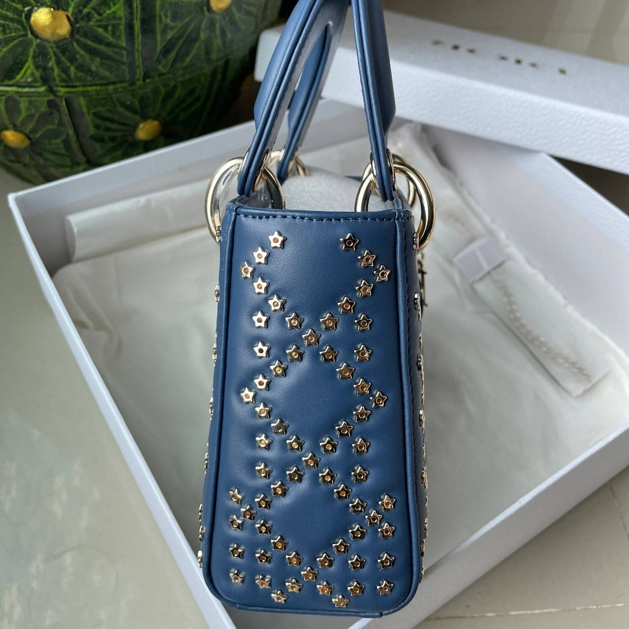 Mini Lady Dior Bag Denim Blue Lucky Star Cannage Lambskin เกรดใช้งานสลับใบจริงได้ เทพออริจินอล เป็นรุ่นสั่งทำพิเศษ ภาพสินค้าถ่ายจากงานขายจริงใช้งานต่างประเทศได้