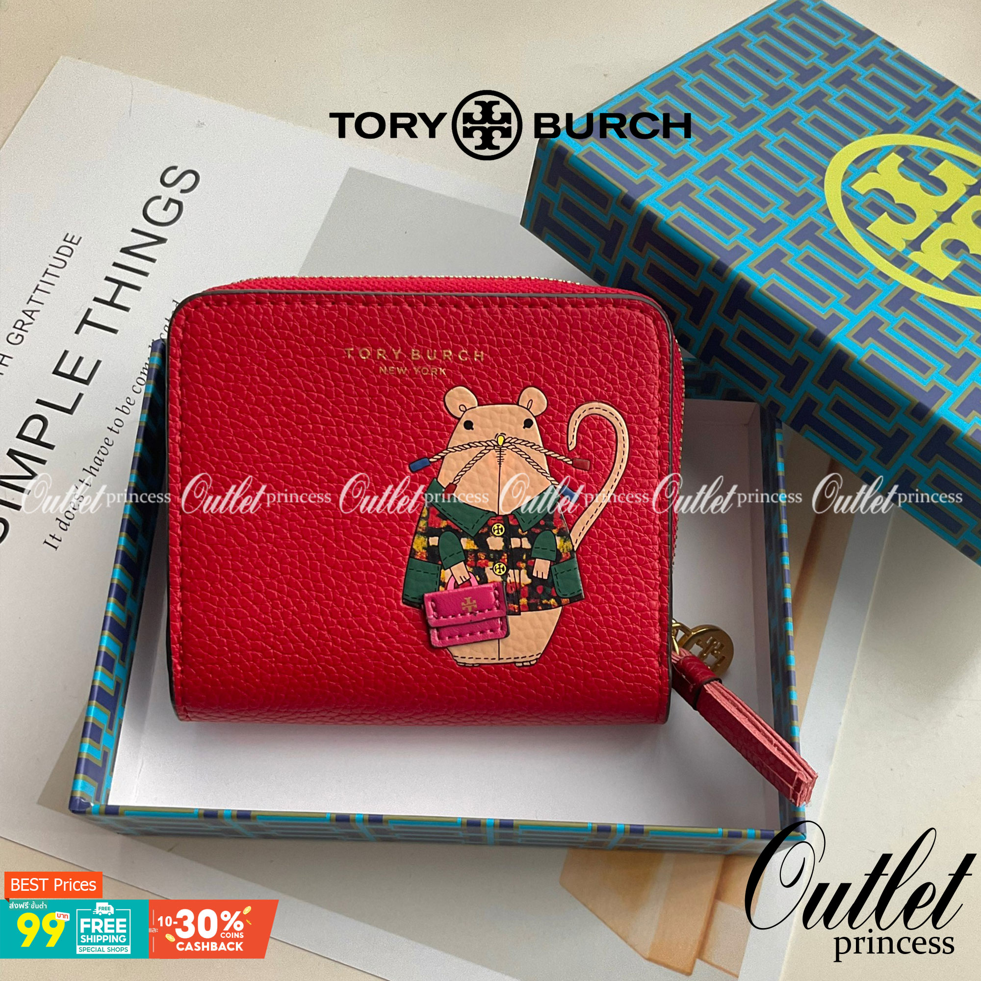 TORY BURCH LEATHER SMALL WALLET คอลเลคชั่นปีชวดจาก Tory มาในแบบกระเป๋าสตางค์ทรงสั้น เปิดใช้งาน2ด้าน มีทั้งด้านช่องซิปใส่เหรียญ และอีกด้านที่ใส่การ์ดได้มากถึง8ใบ มีช่องใส่ธนบัตร ภายในแต่งสี multi-color ดูมีสีสัน วัสดุ Simulation leather นิ่มสบายมือมีความเป